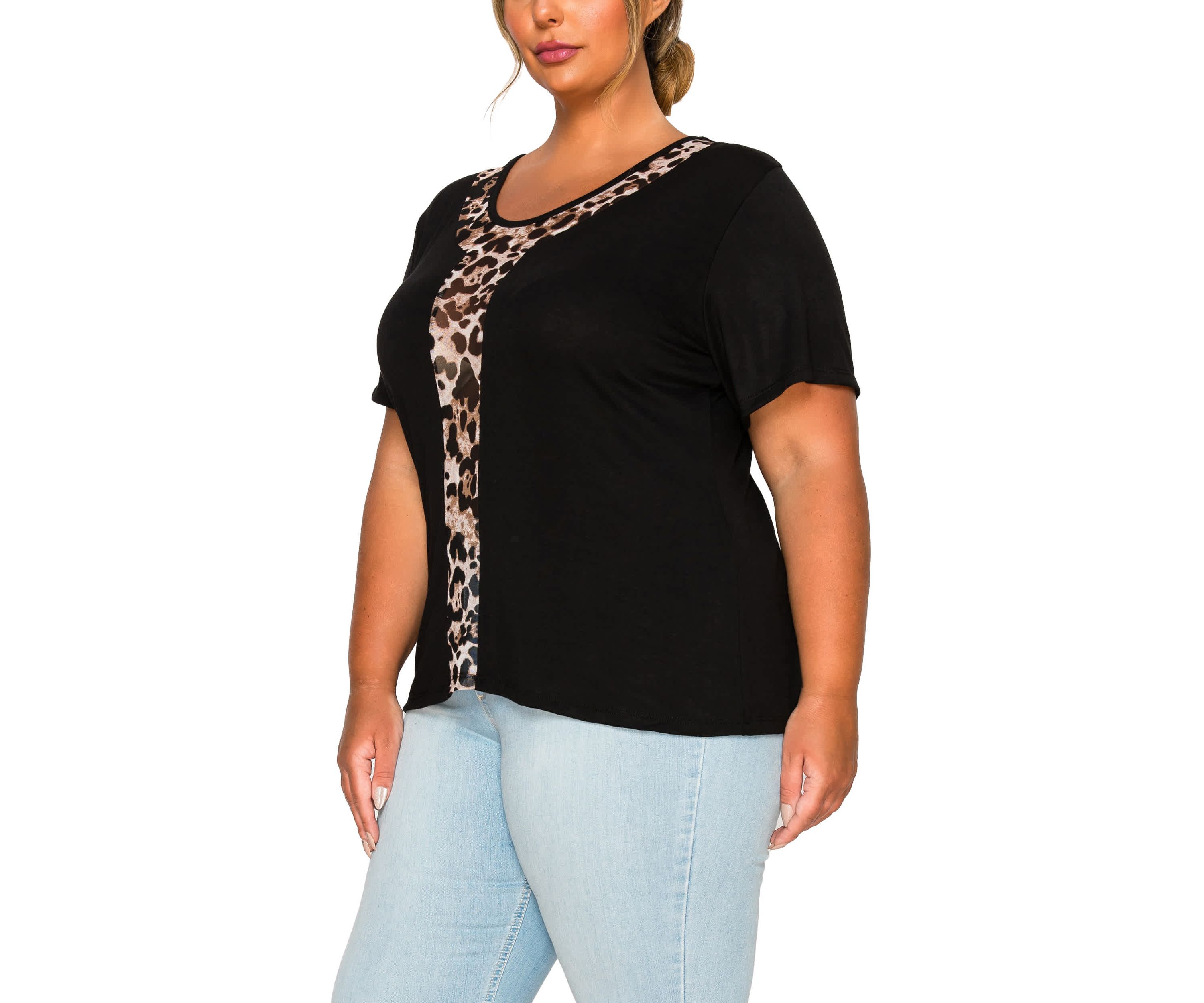 Leopard Print Mesh Inset S/Slv