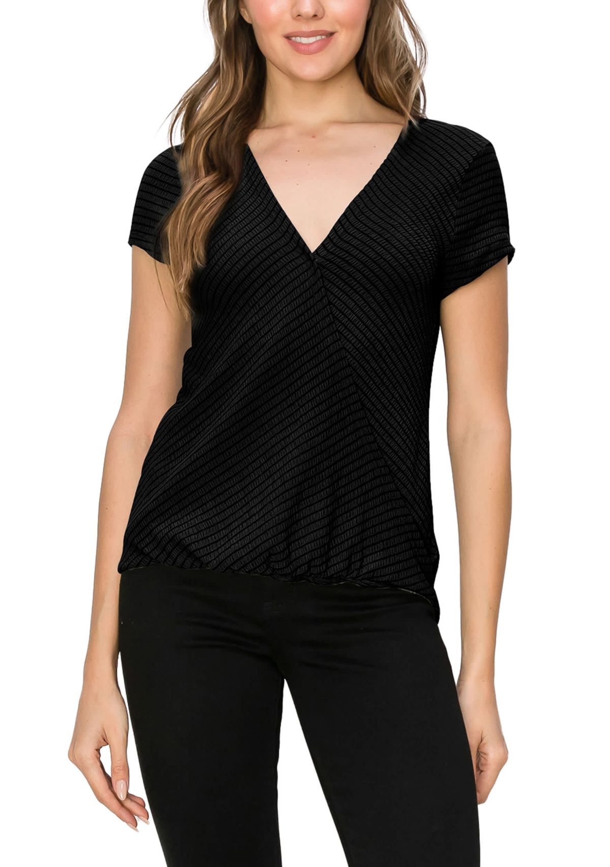 Smocked Jersey Surplice Short Sleeve