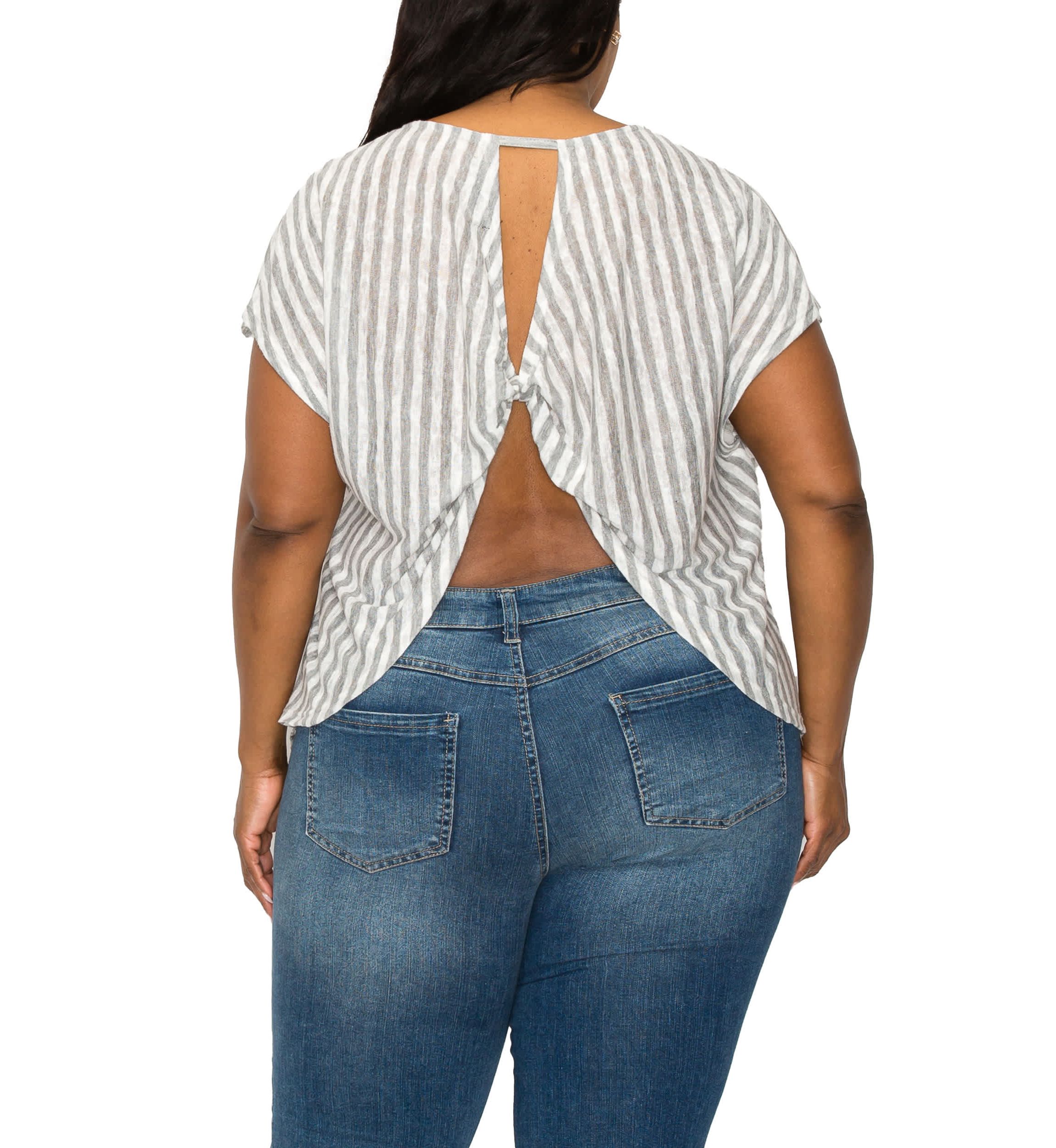 Slub Stripe Lightweight & Breezy Dolman Open Twist Back
