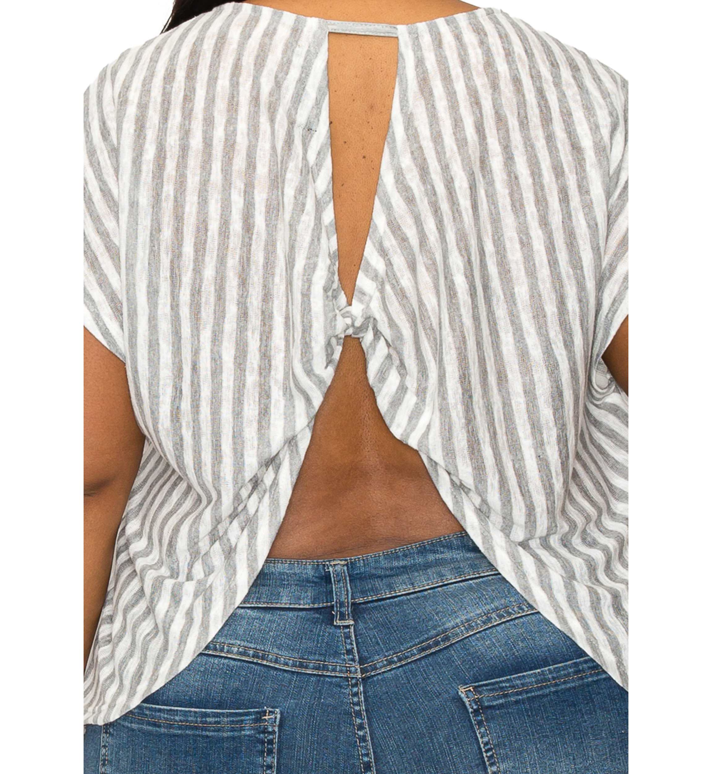 Slub Stripe Lightweight & Breezy Dolman Open Twist Back