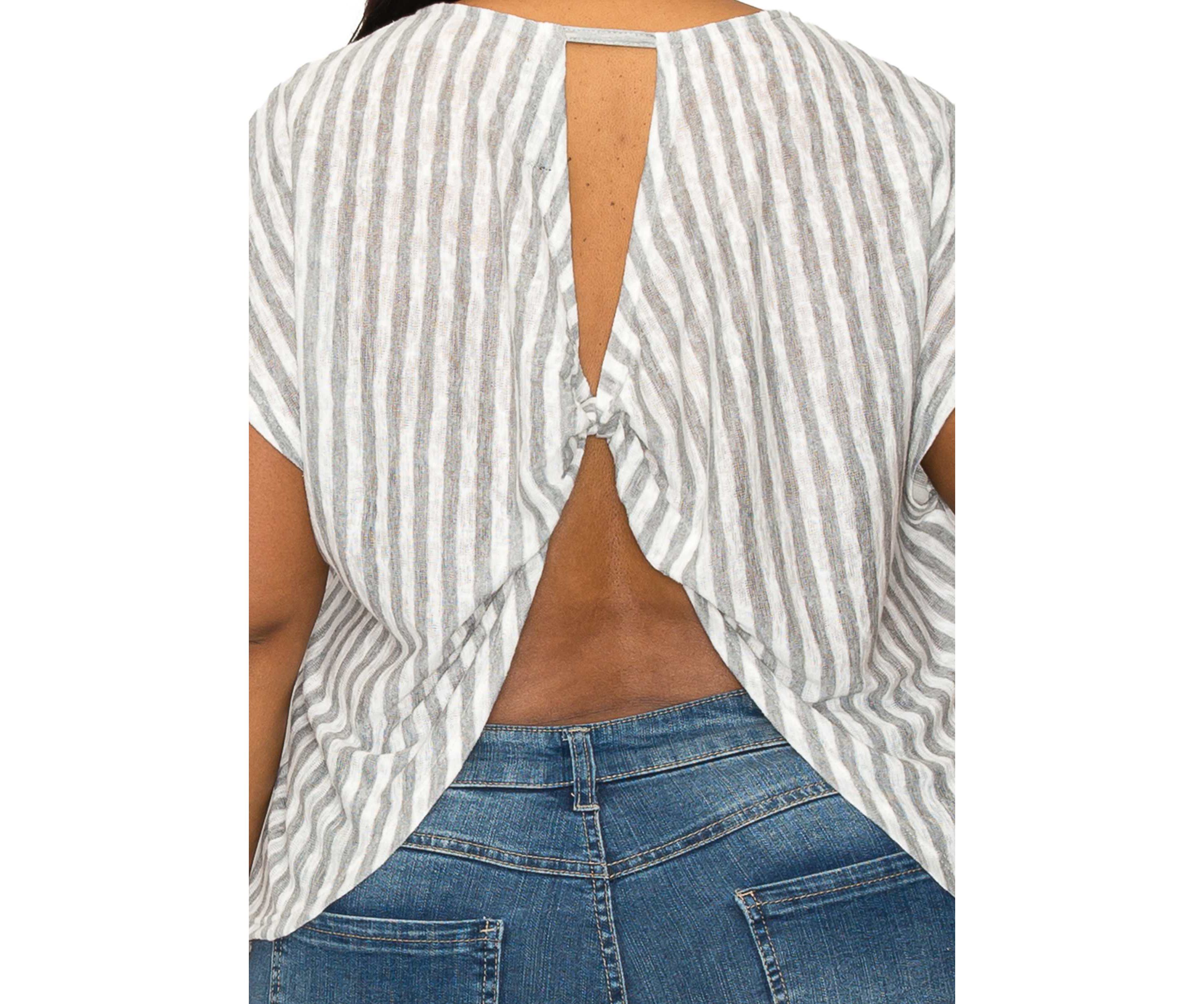 Slub Stripe Lightweight & Breezy Dolman Open Twist Back
