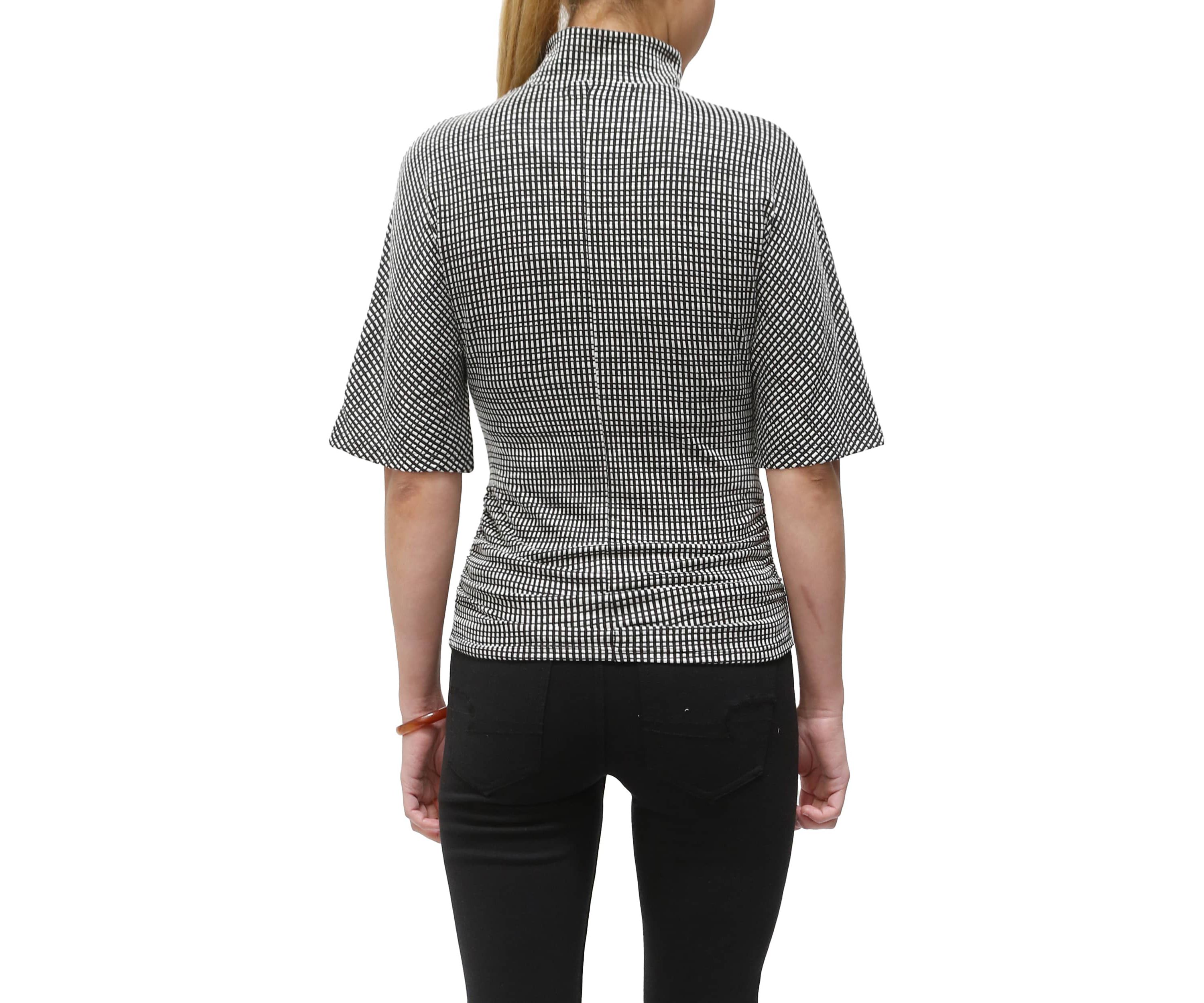 Jacquard Textured Stripe Elbow Sleeve Mock Neck