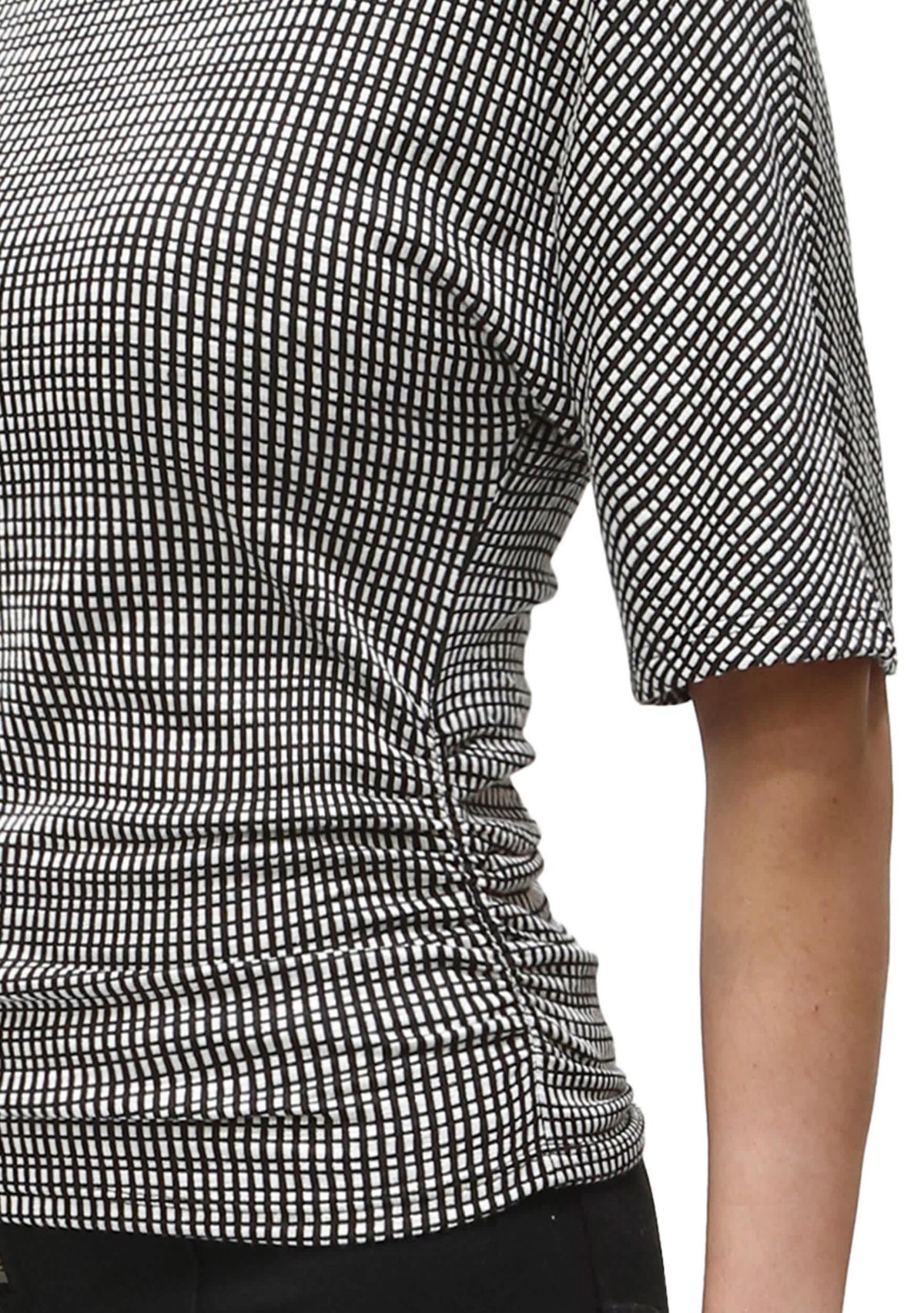 Jacquard Textured Stripe Elbow Sleeve Mock Neck