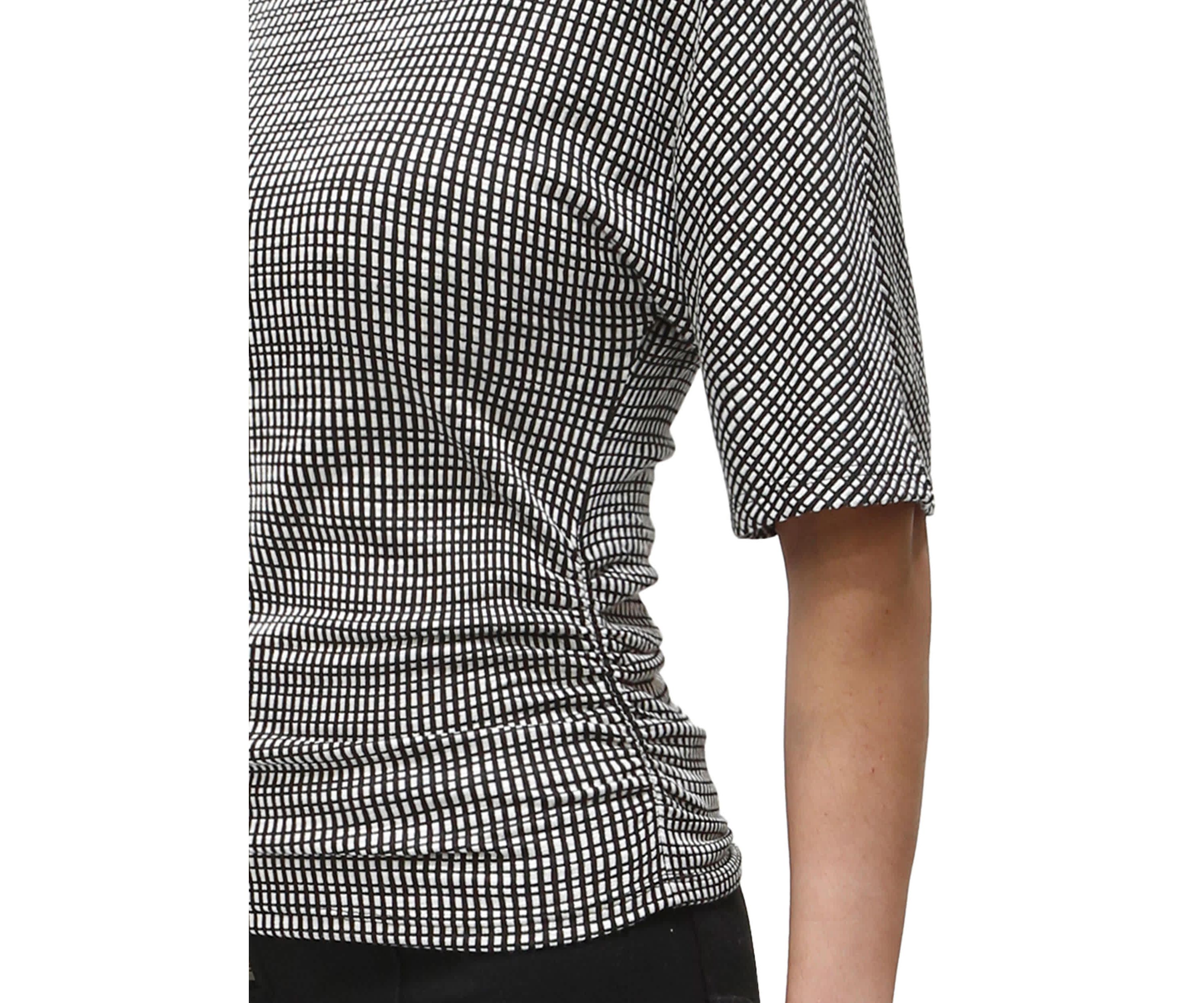 Jacquard Textured Stripe Elbow Sleeve Mock Neck
