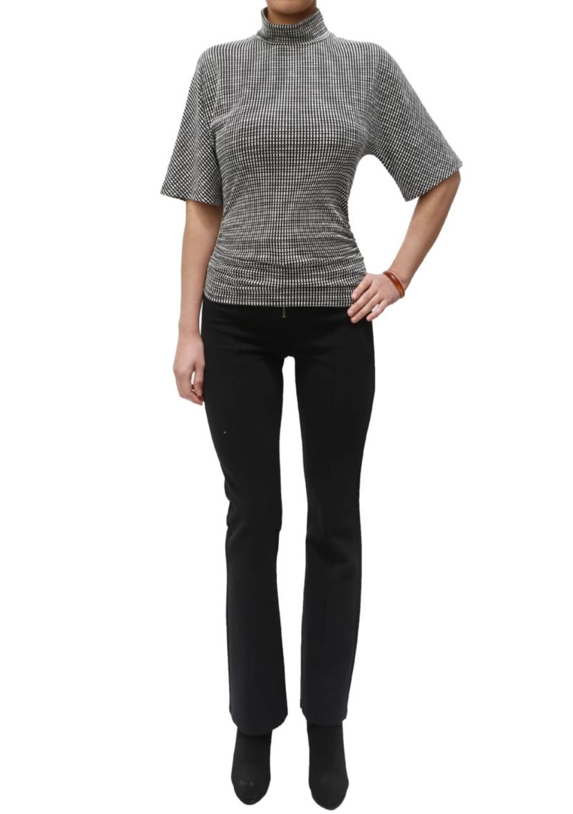 Jacquard Textured Stripe Elbow Sleeve Mock Neck