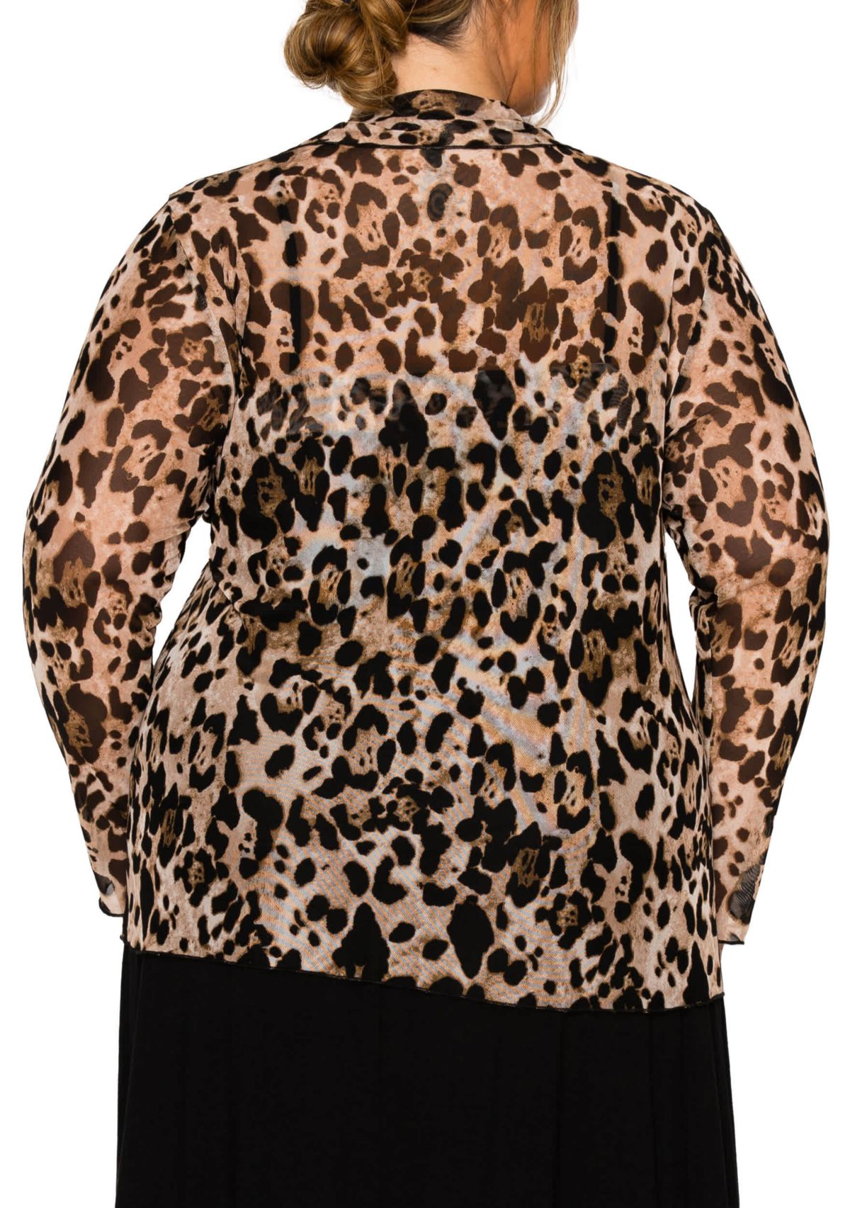 Leopard Mesh Button Front Long Sleeve Shirt