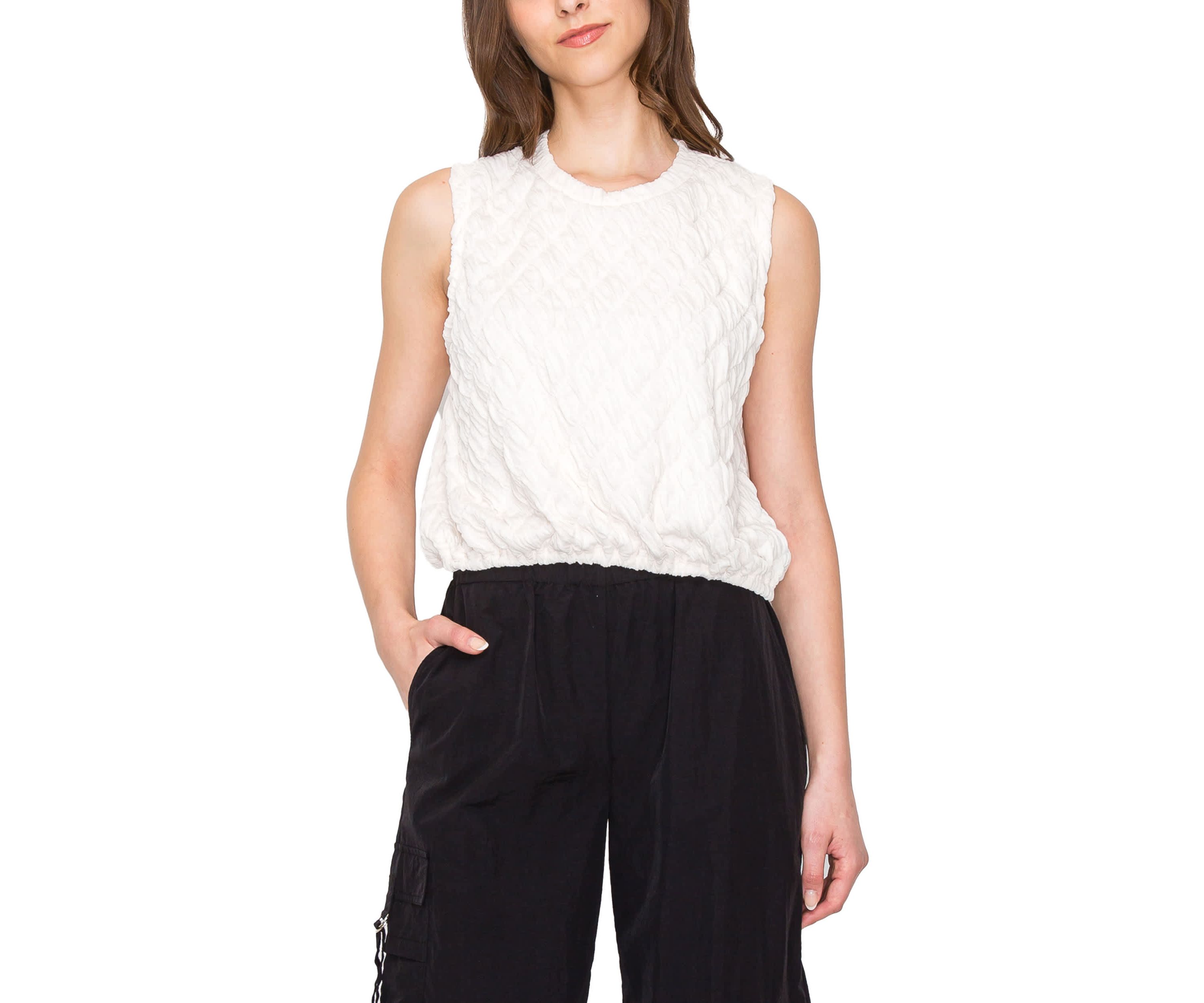 Double Warp Knitted Zipper Back Elastic Waist Tank