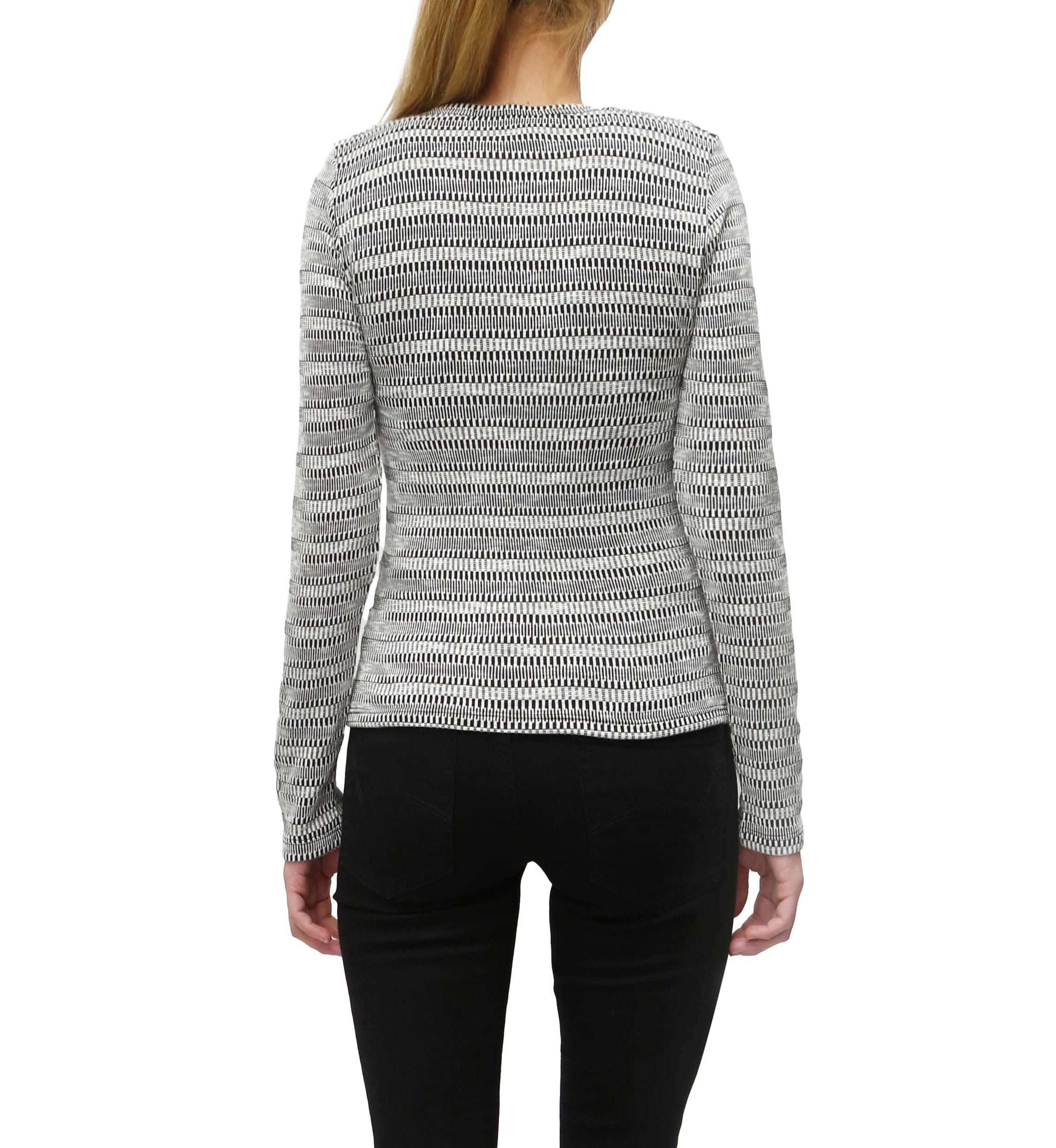 Textured Jacquard Stripe Long Sleeve Ruched Front Button Cardi