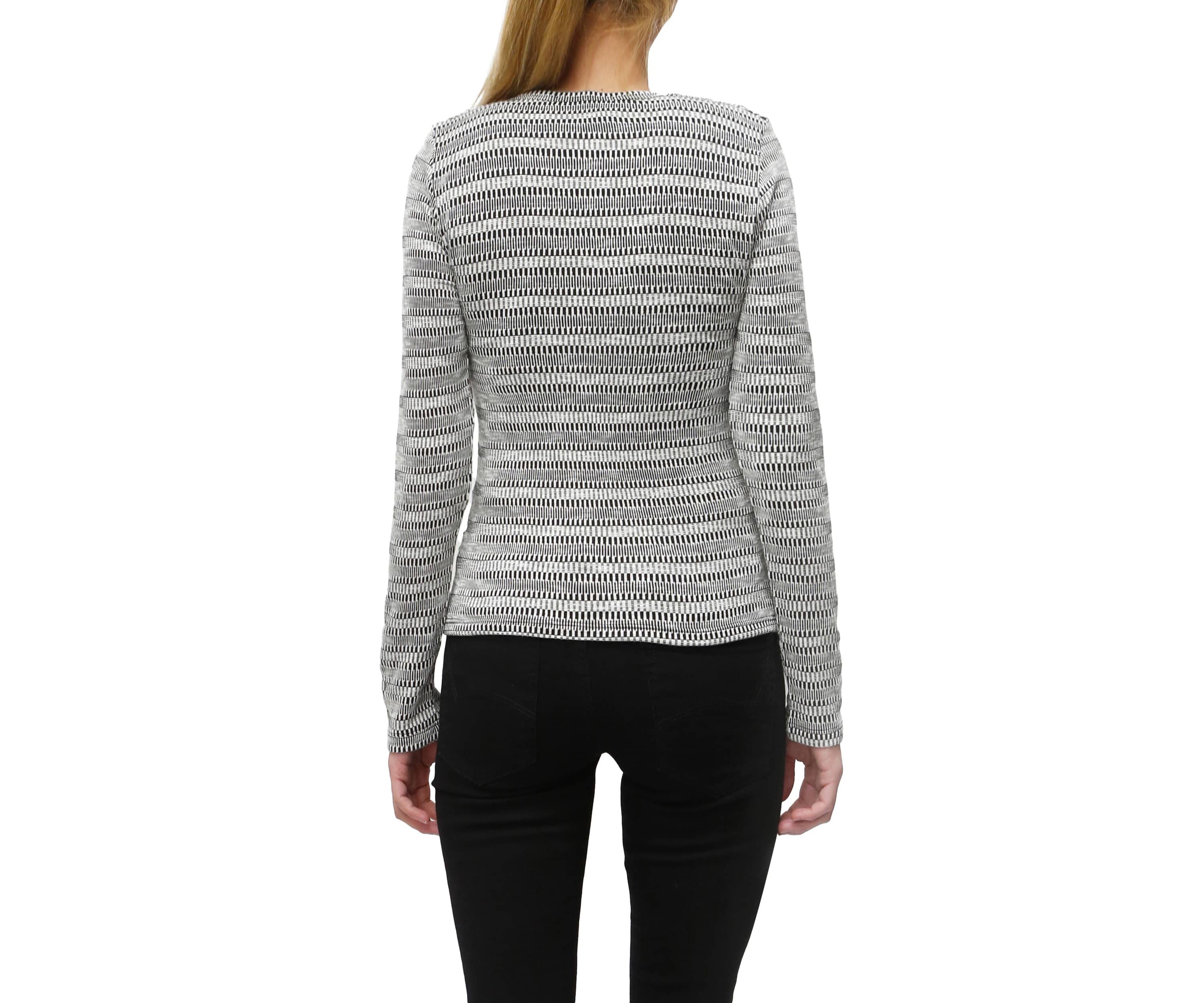 Textured Jacquard Stripe Long Sleeve Ruched Front Button Cardi