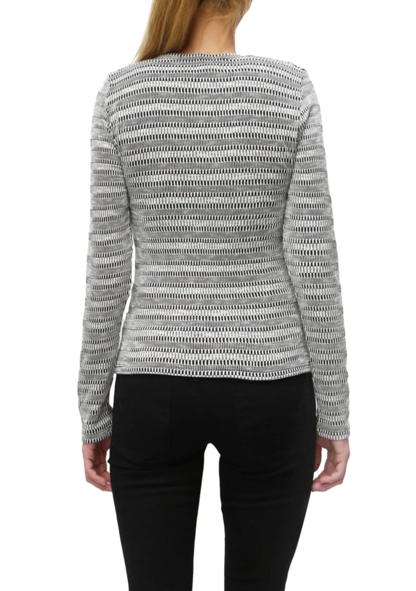 Textured Jacquard Stripe Long Sleeve Ruched Front Button Cardi