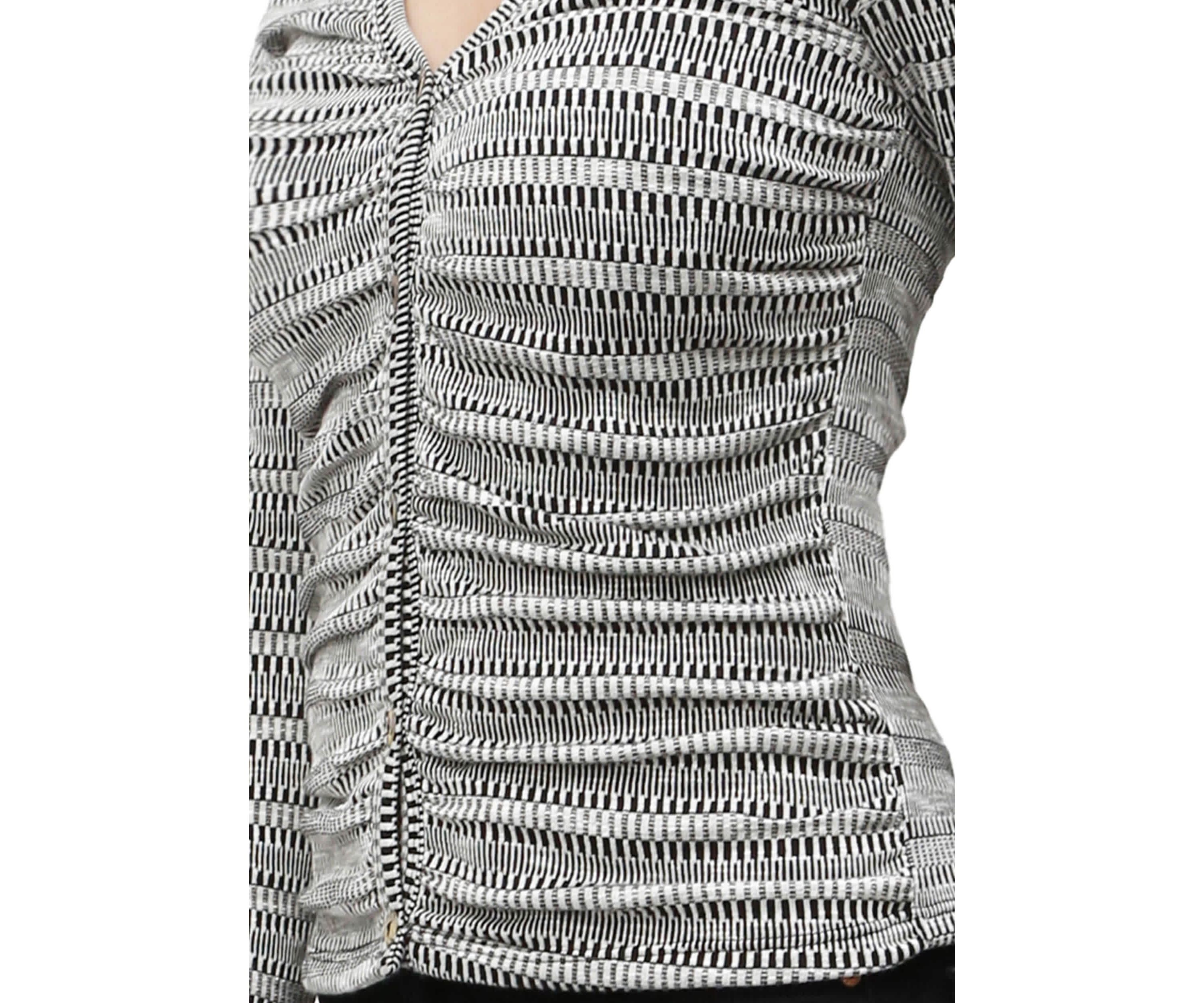 Textured Jacquard Stripe Long Sleeve Ruched Front Button Cardi