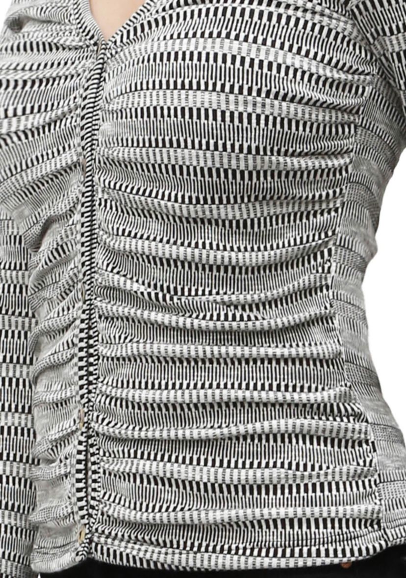 Textured Jacquard Stripe Long Sleeve Ruched Front Button Cardi