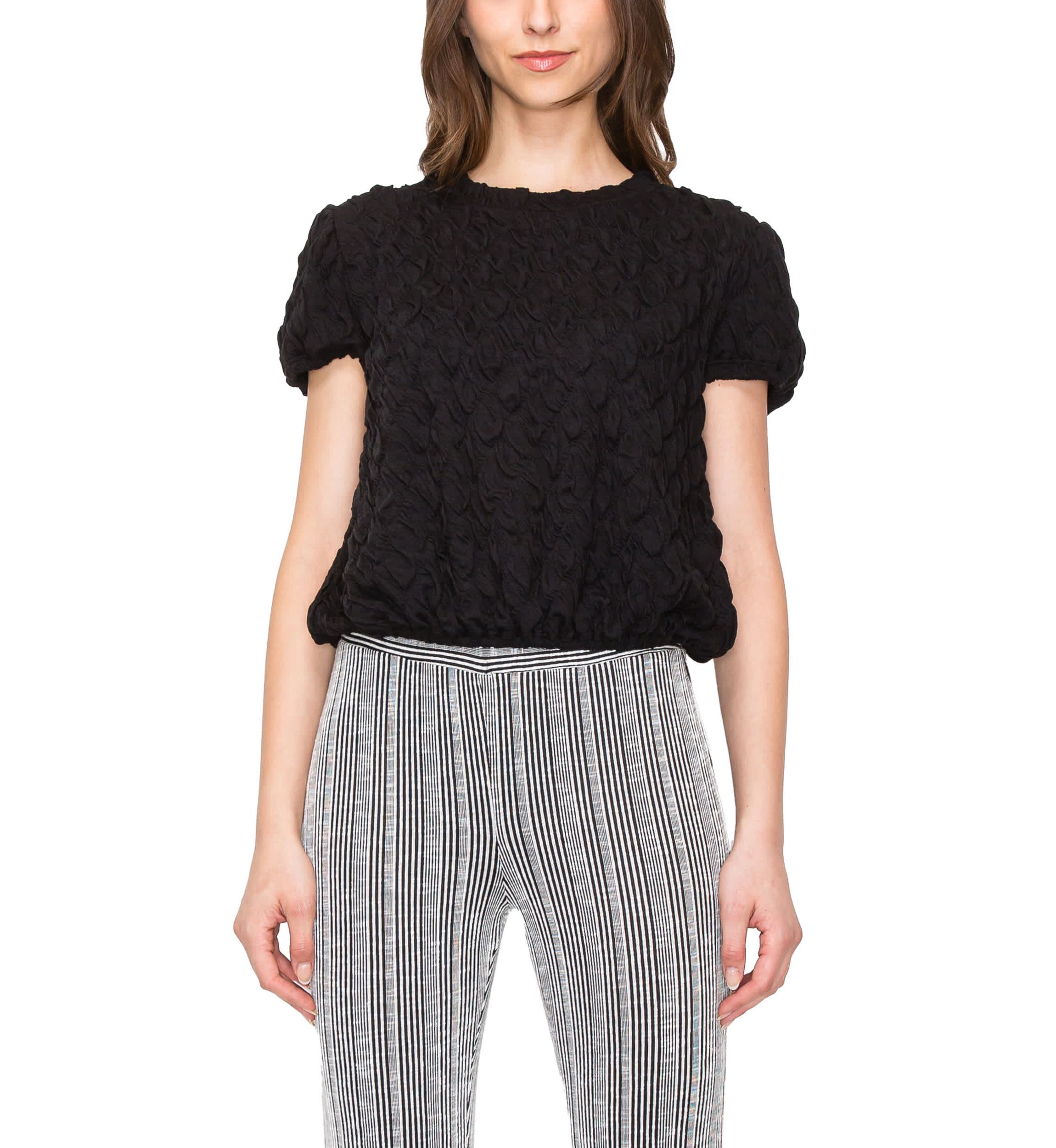 Double Warp Knitted Back Zipper Puff Short Sleeve