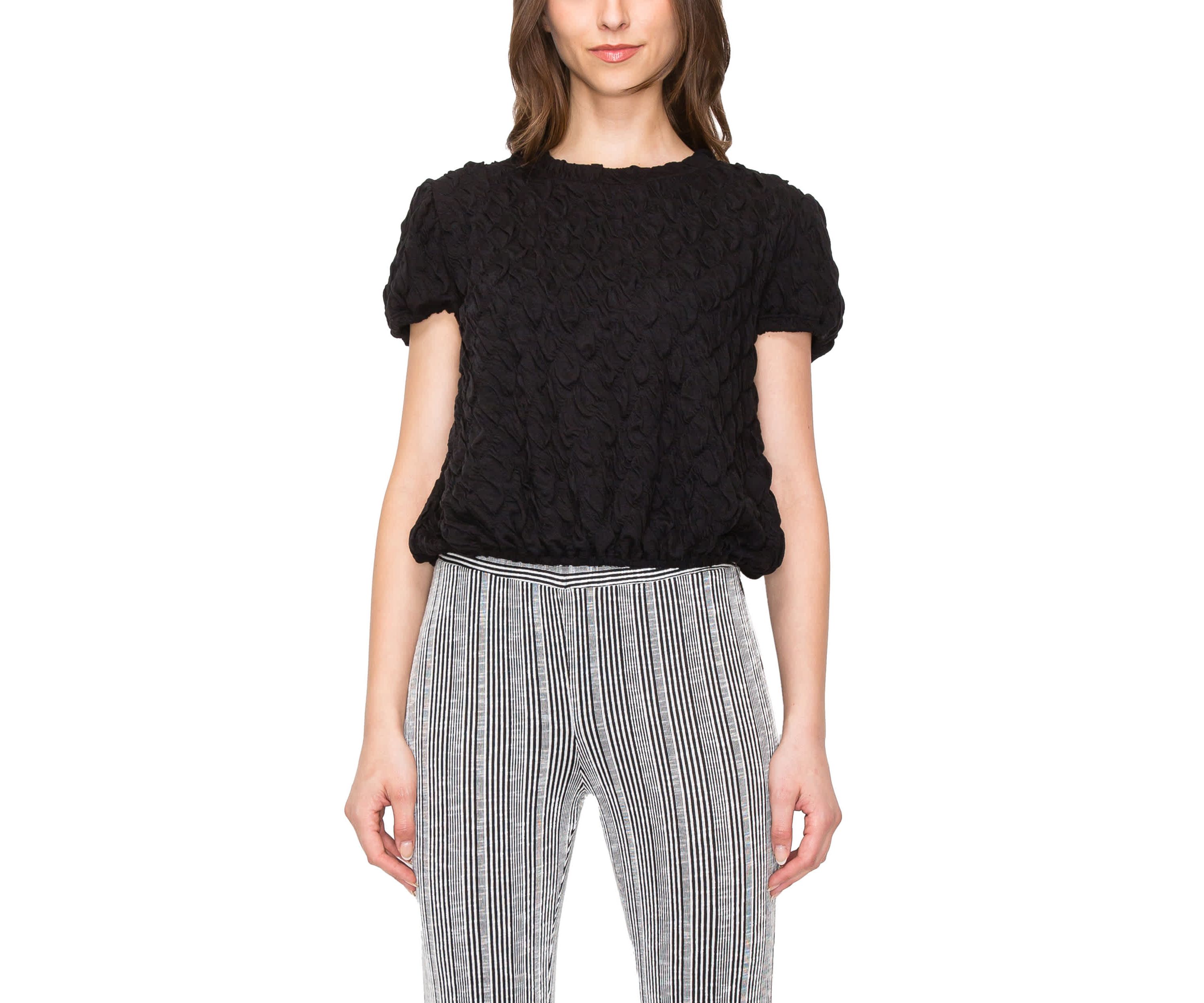 Double Warp Knitted Back Zipper Puff Short Sleeve