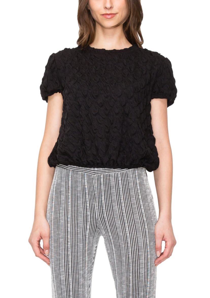 Double Warp Knitted Back Zipper Puff Short Sleeve