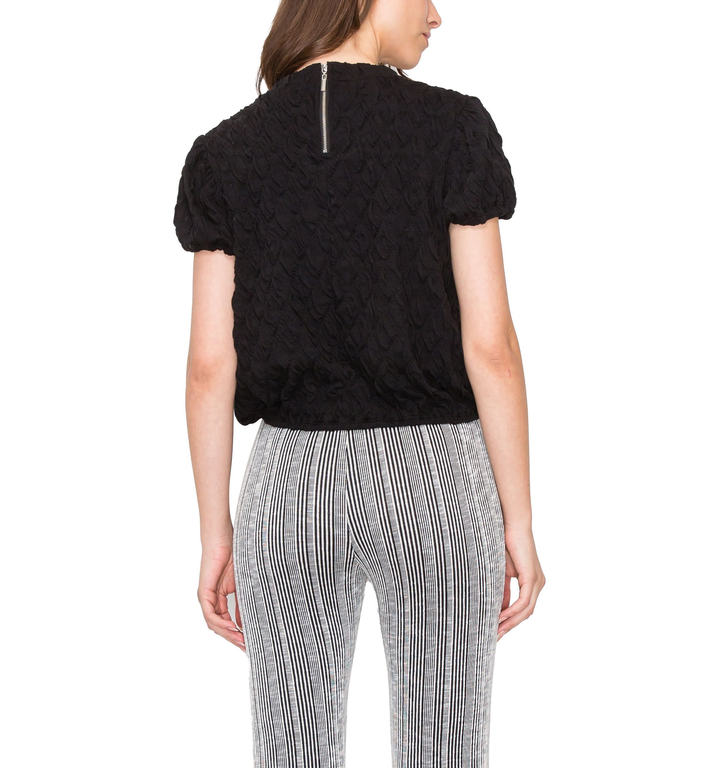 Double Warp Knitted Back Zipper Puff Short Sleeve