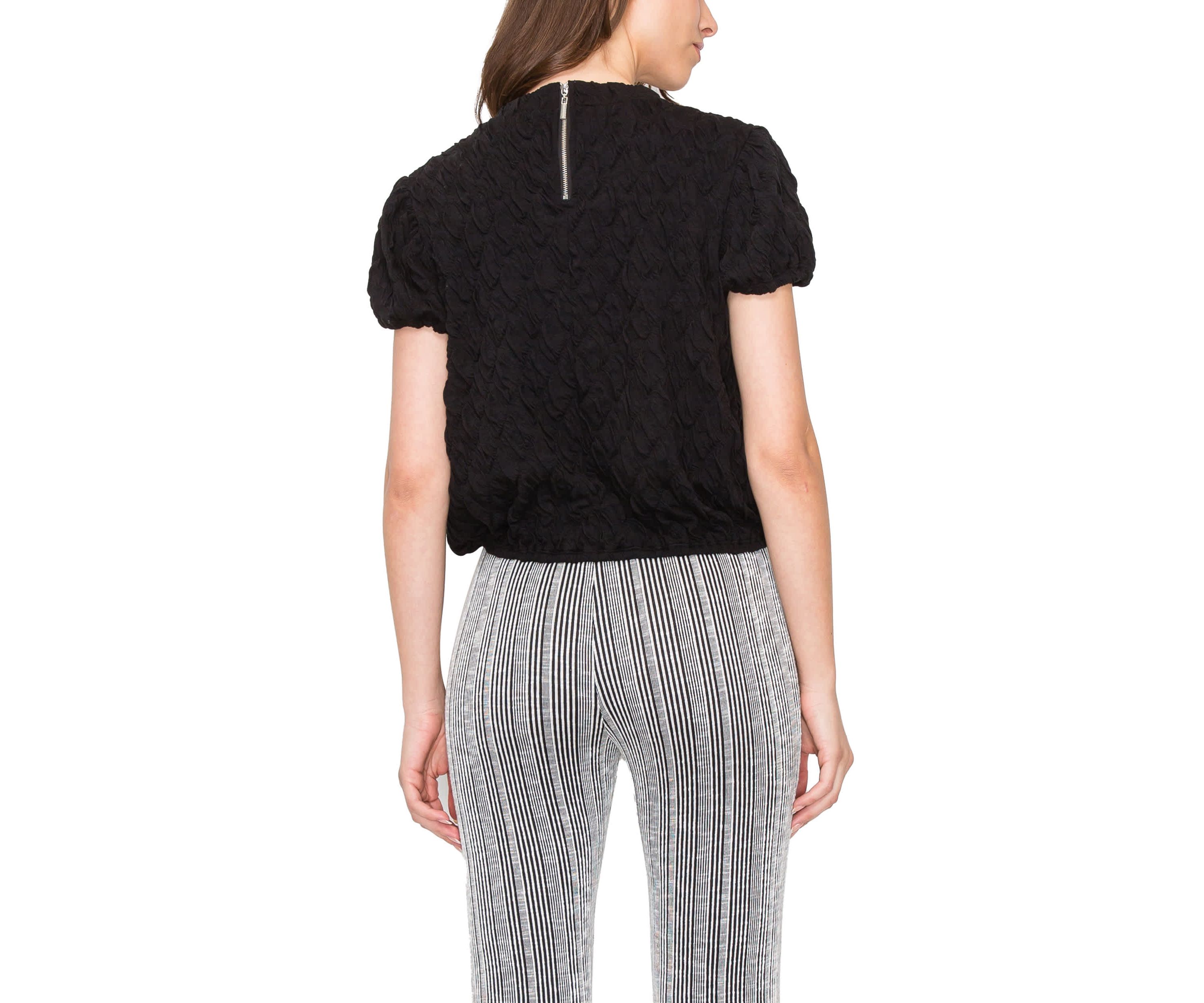 Double Warp Knitted Back Zipper Puff Short Sleeve
