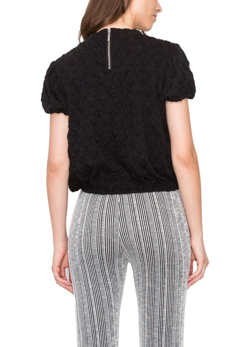 Double Warp Knitted Back Zipper Puff Short Sleeve