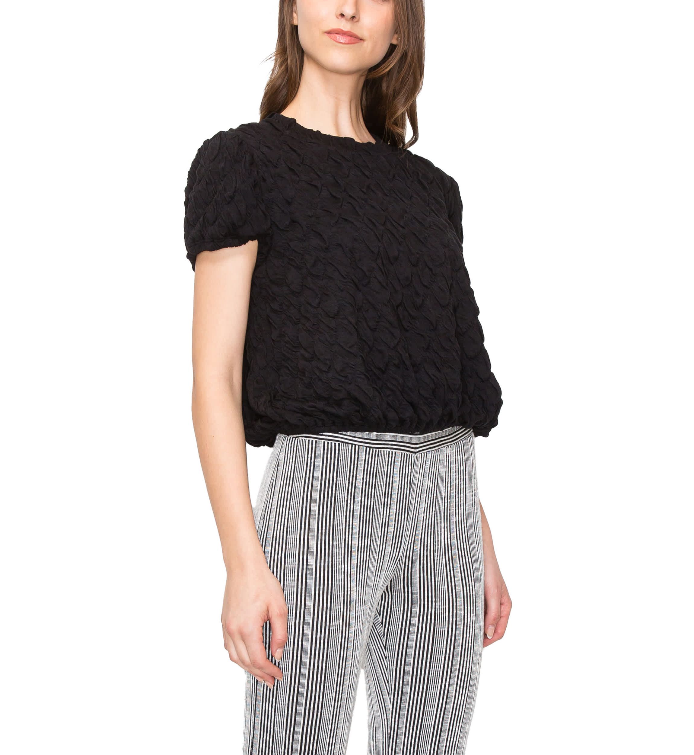 Double Warp Knitted Back Zipper Puff Short Sleeve