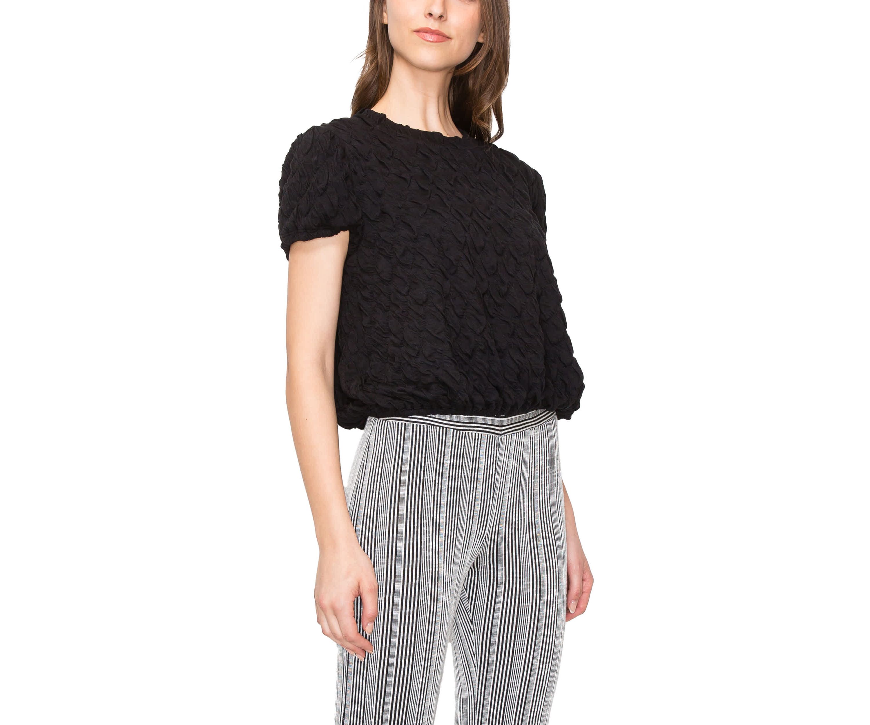 Double Warp Knitted Back Zipper Puff Short Sleeve