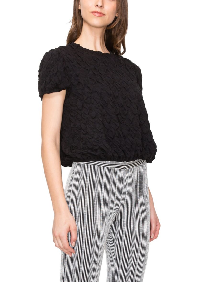 Double Warp Knitted Back Zipper Puff Short Sleeve