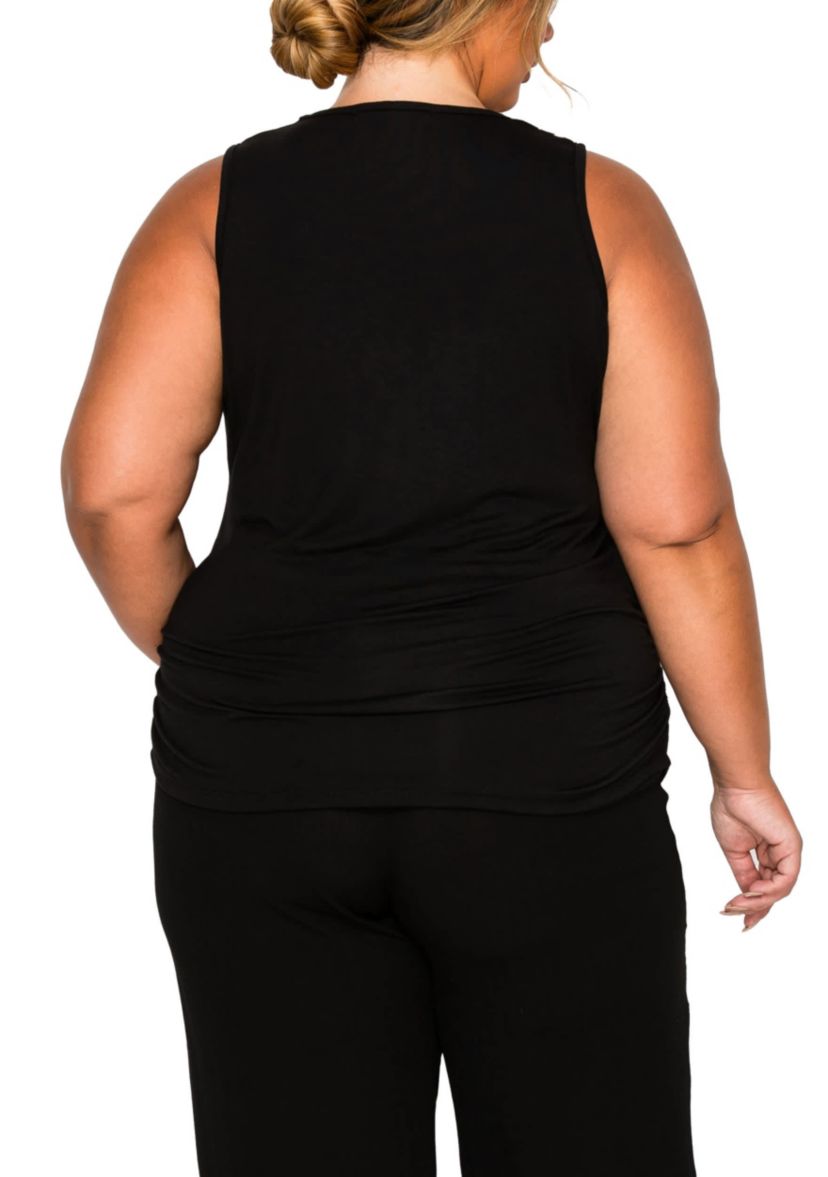 Leopard Print Mesh Yoke Inset Side Ruched Tank