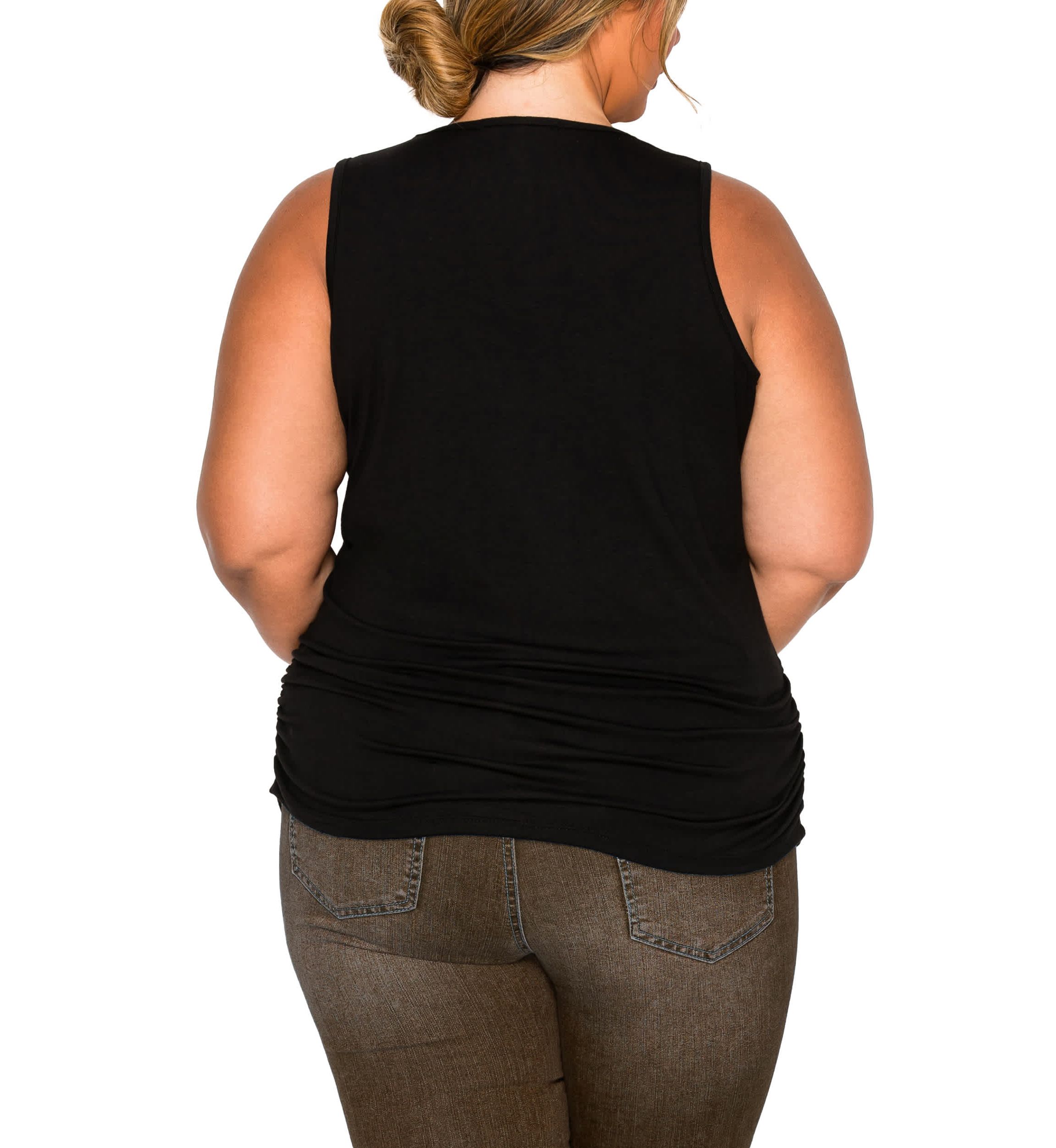 Pebble Print Mesh Yoke Inset Side Ruched Tank