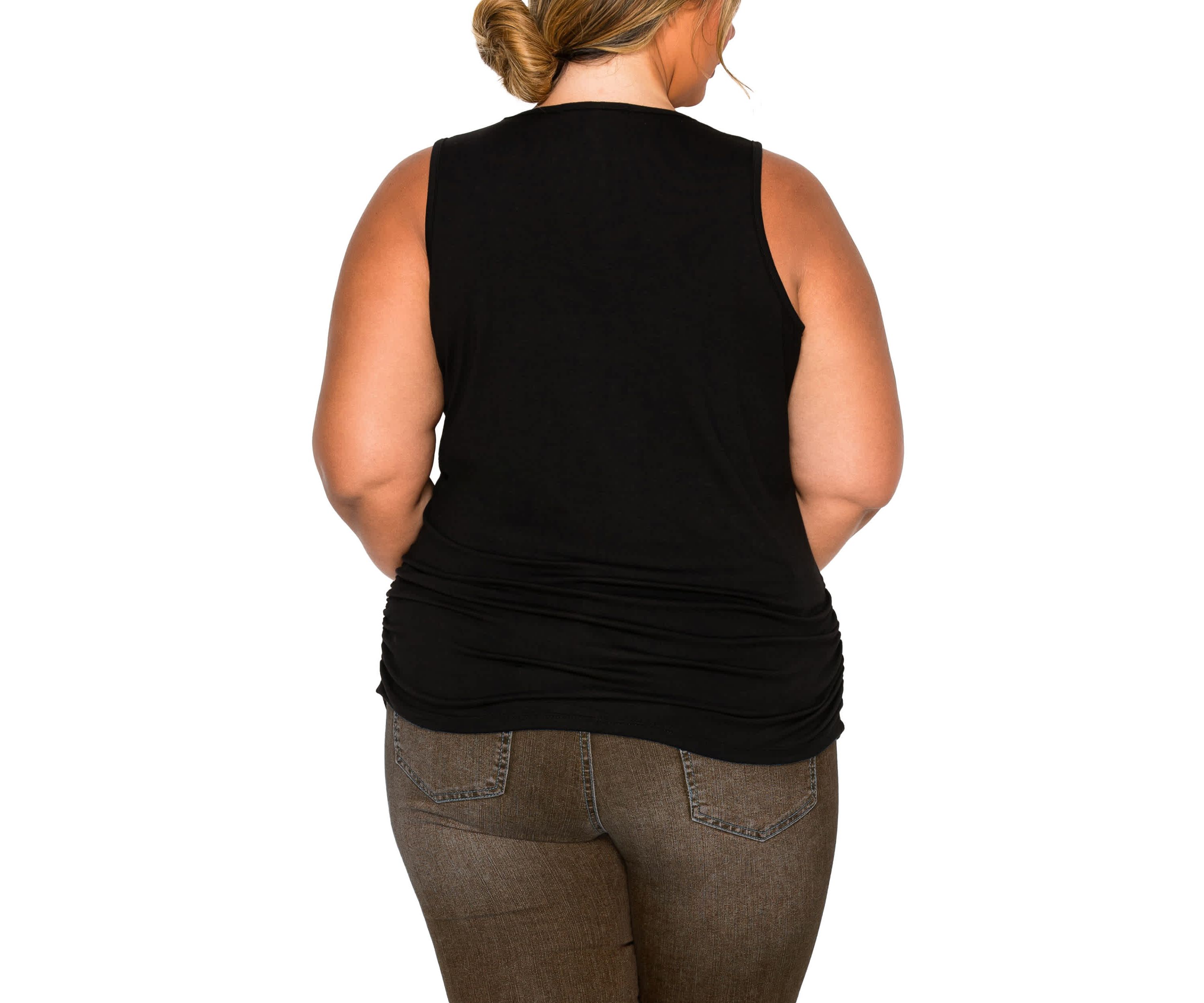Pebble Print Mesh Yoke Inset Side Ruched Tank