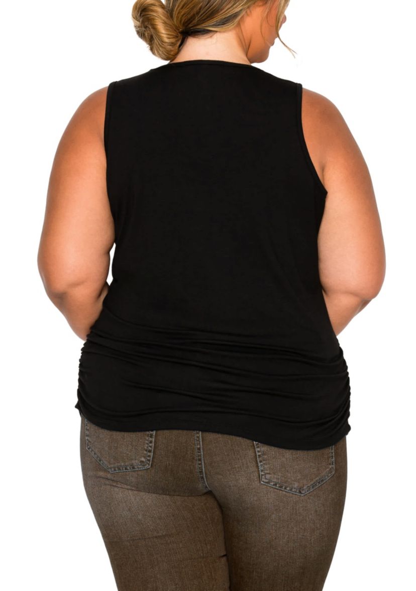 Pebble Print Mesh Yoke Inset Side Ruched Tank