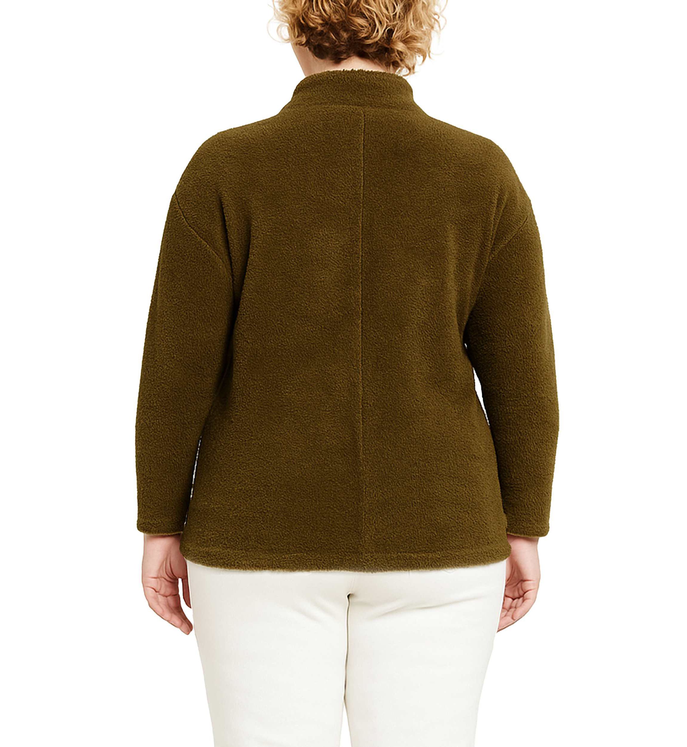 Feather Cozy Rib Cowl Neck Gold Button Sleeve