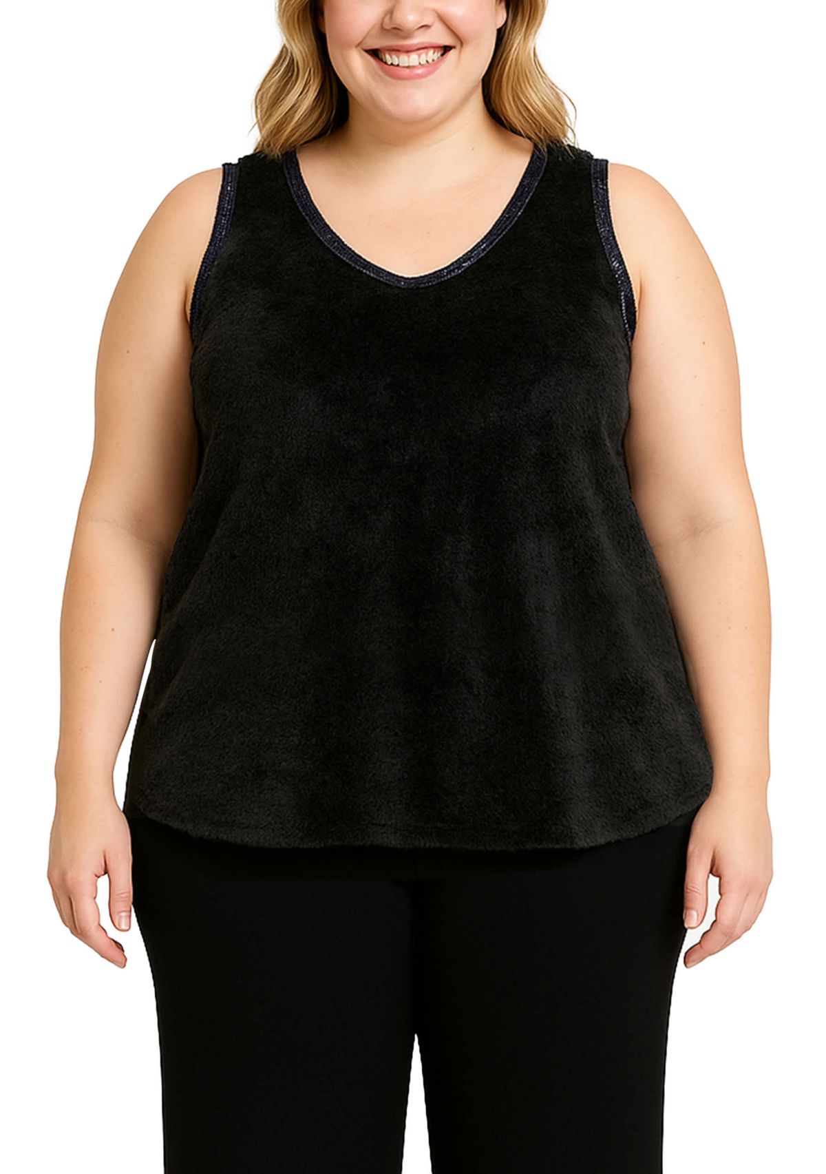Feather Cozy Rib Sequin Trim V Neck Pullover Vest