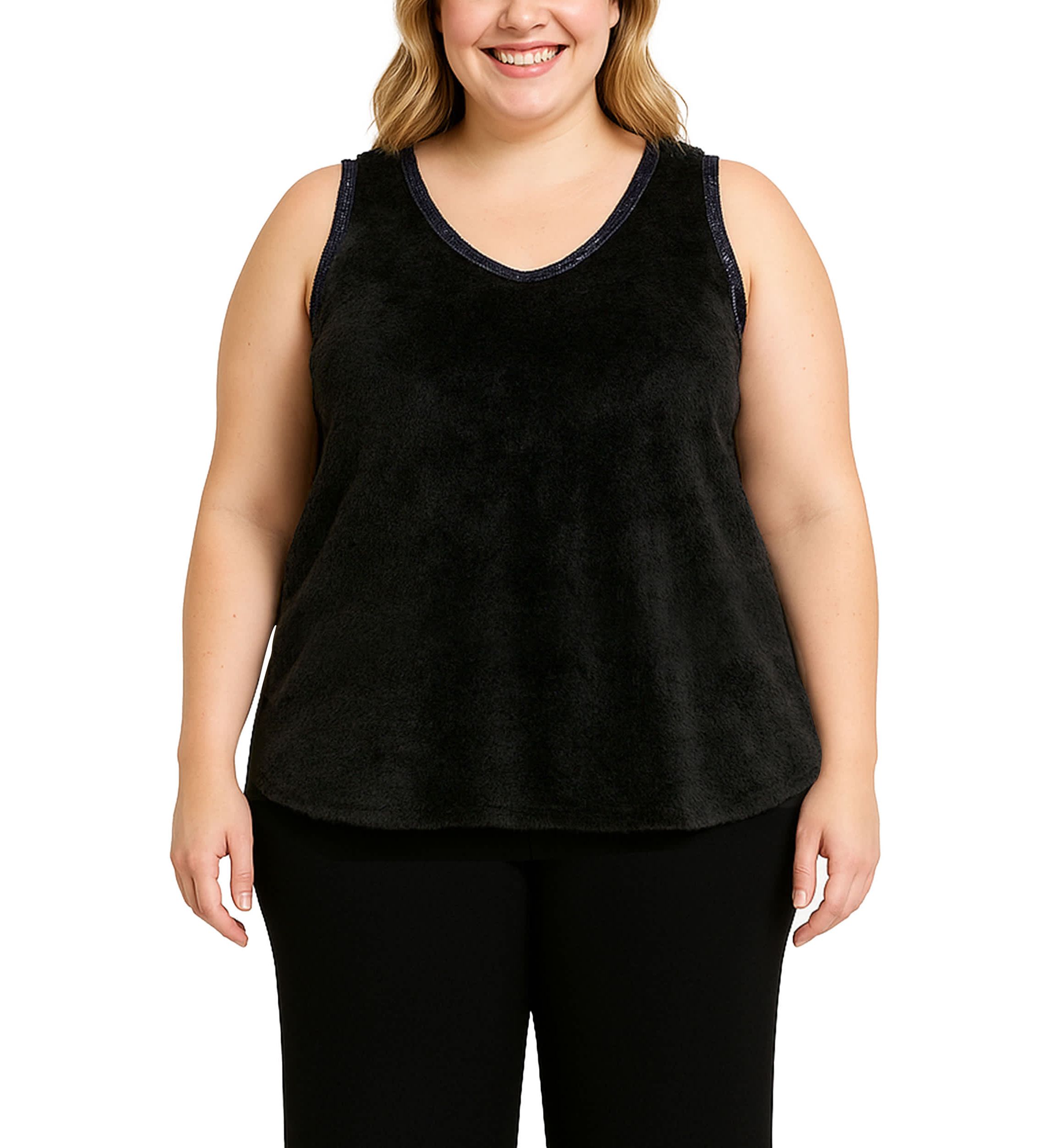 Feather Cozy Rib Sequin Trim V Neck Pullover Vest