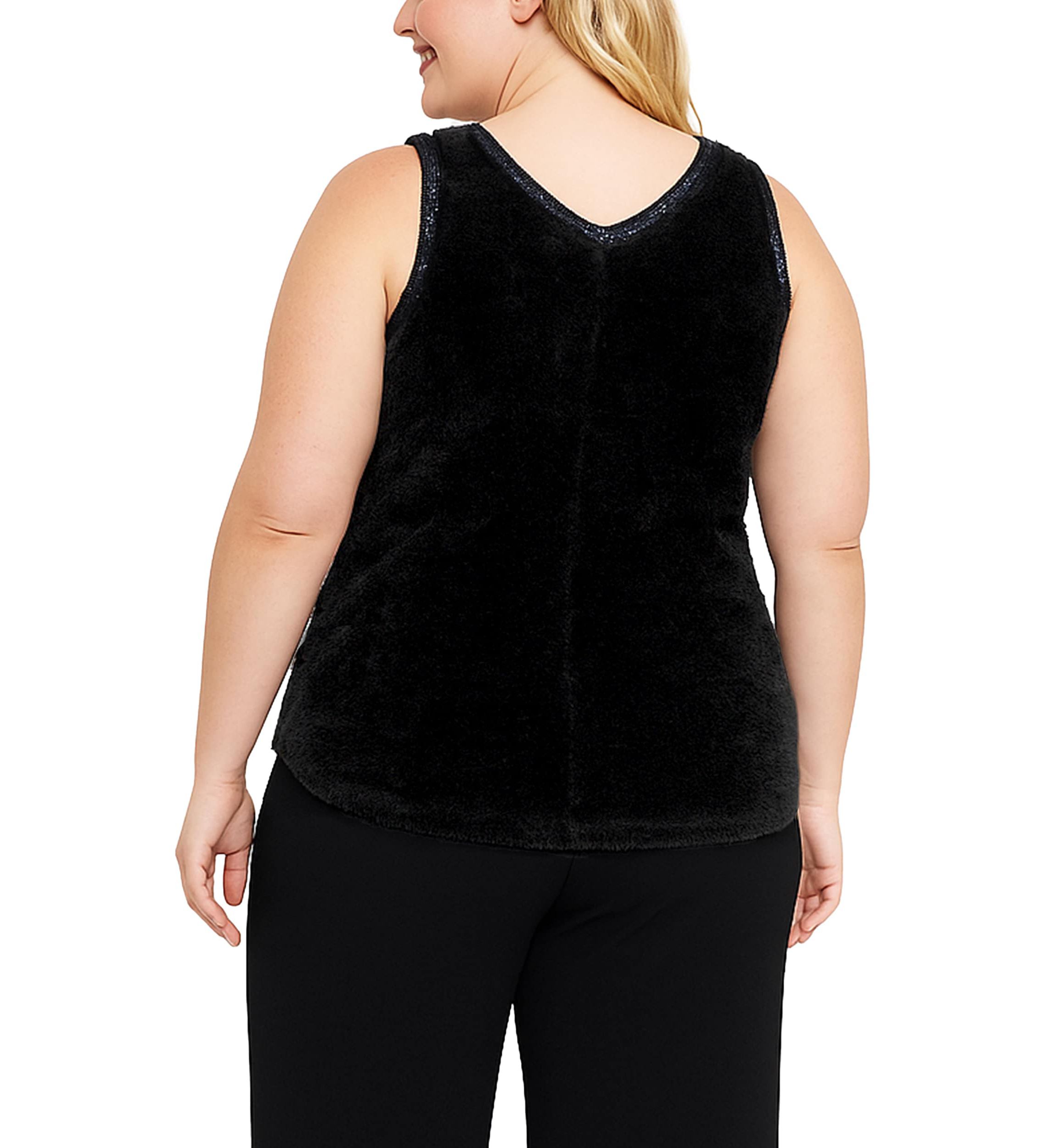 Feather Cozy Rib Sequin Trim V Neck Pullover Vest
