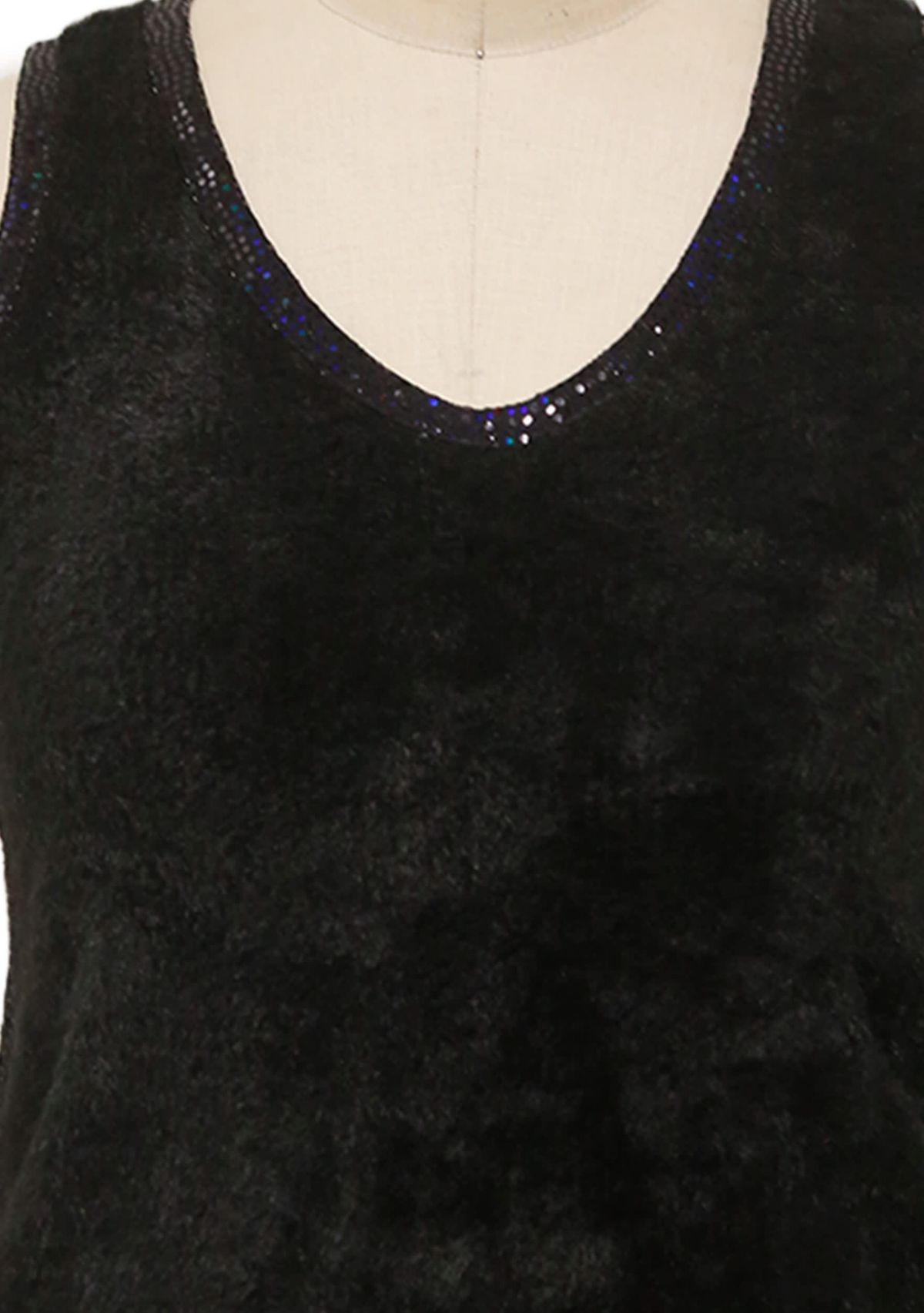 Feather Cozy Rib Sequin Trim V Neck Pullover Vest
