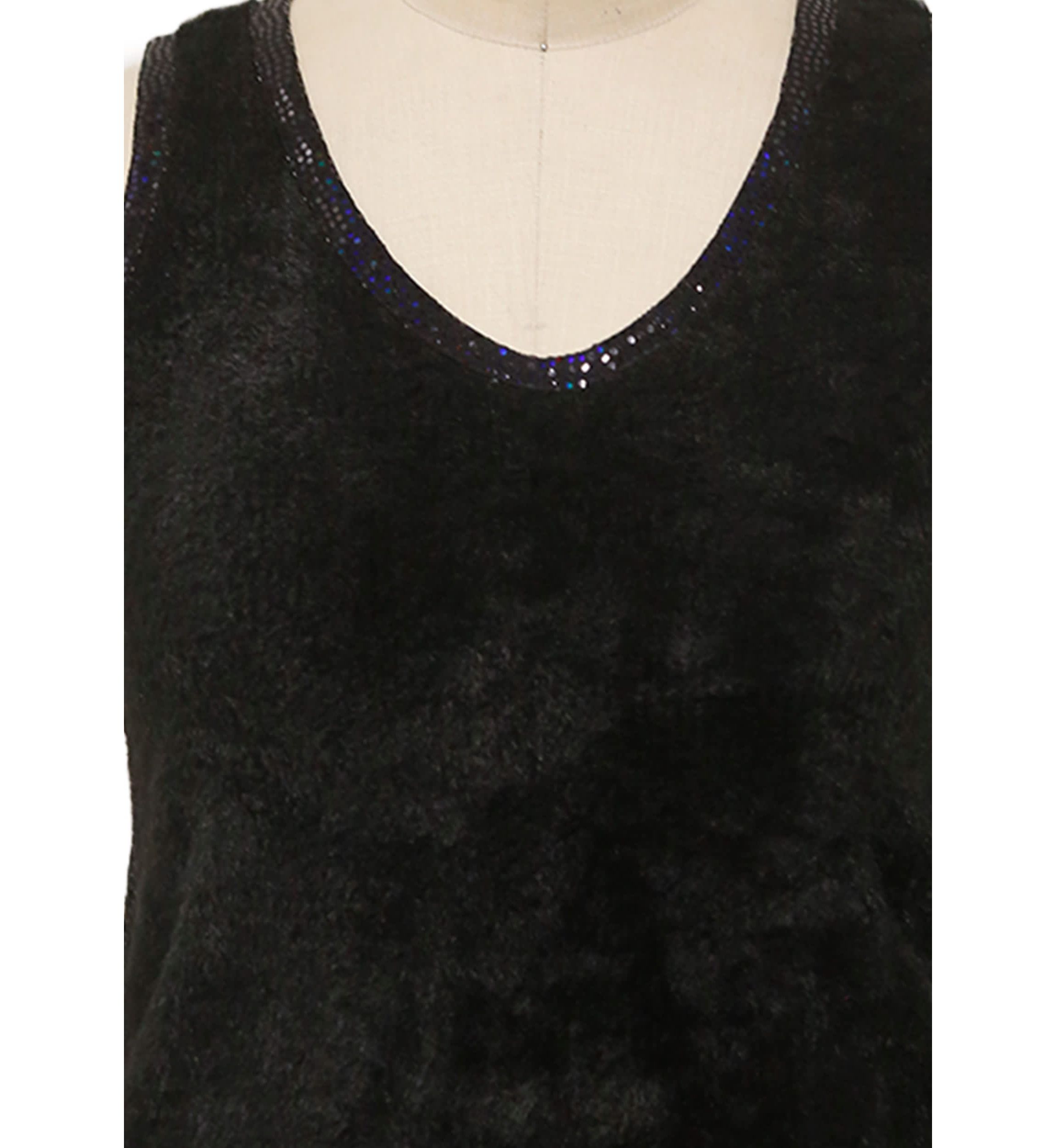 Feather Cozy Rib Sequin Trim V Neck Pullover Vest