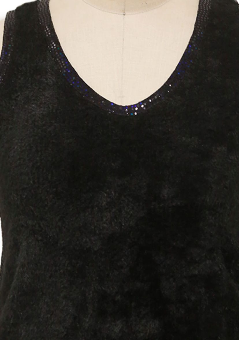 Feather Cozy Rib Sequin Trim V Neck Pullover Vest