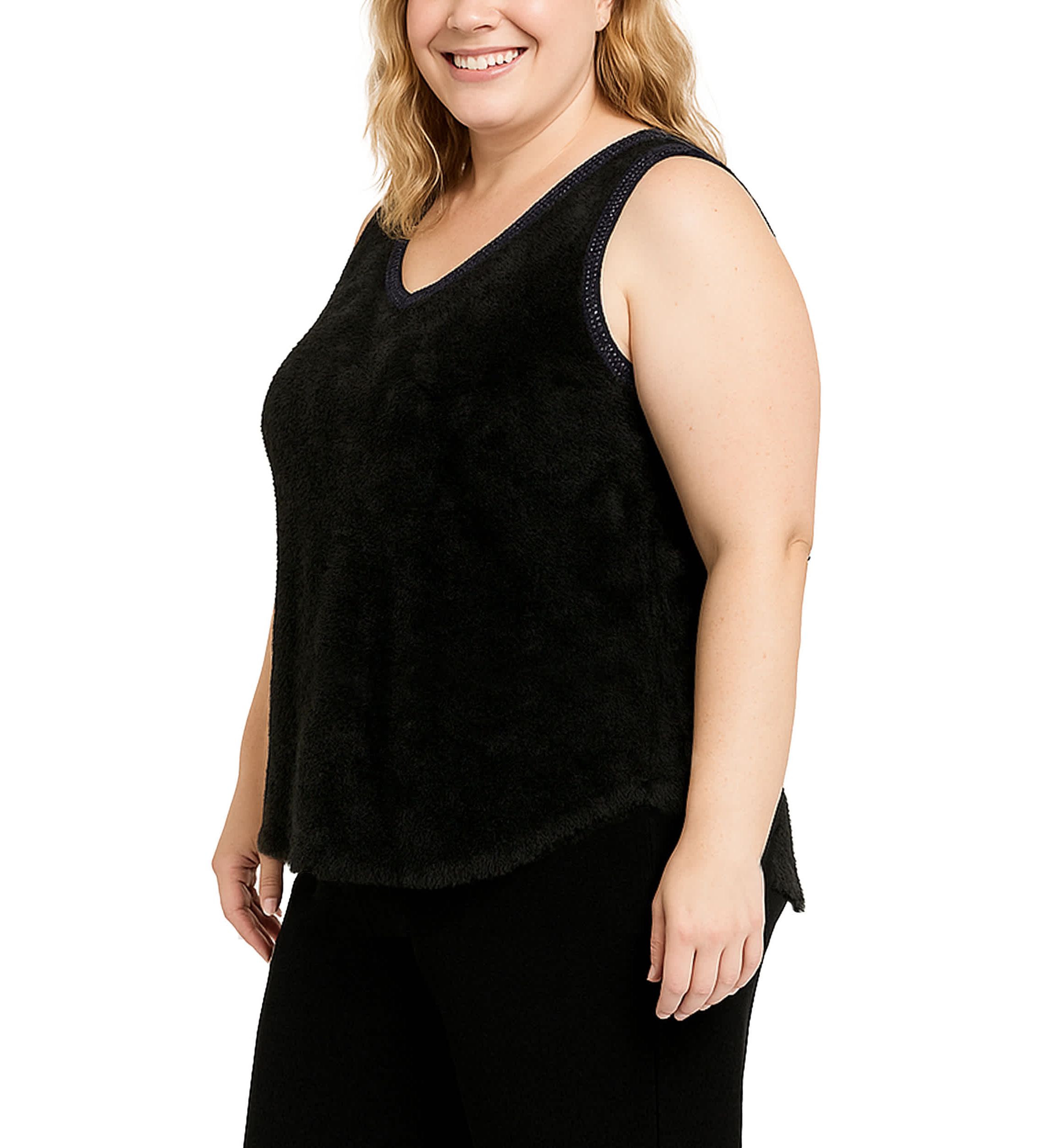 Feather Cozy Rib Sequin Trim V Neck Pullover Vest