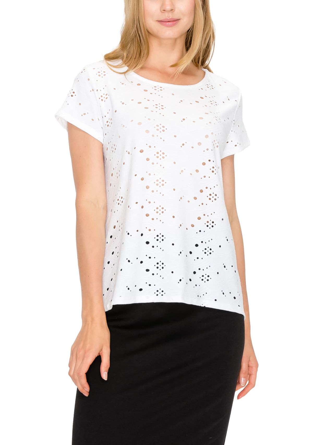 Eyelet Jersey Button Back Short Sleeve