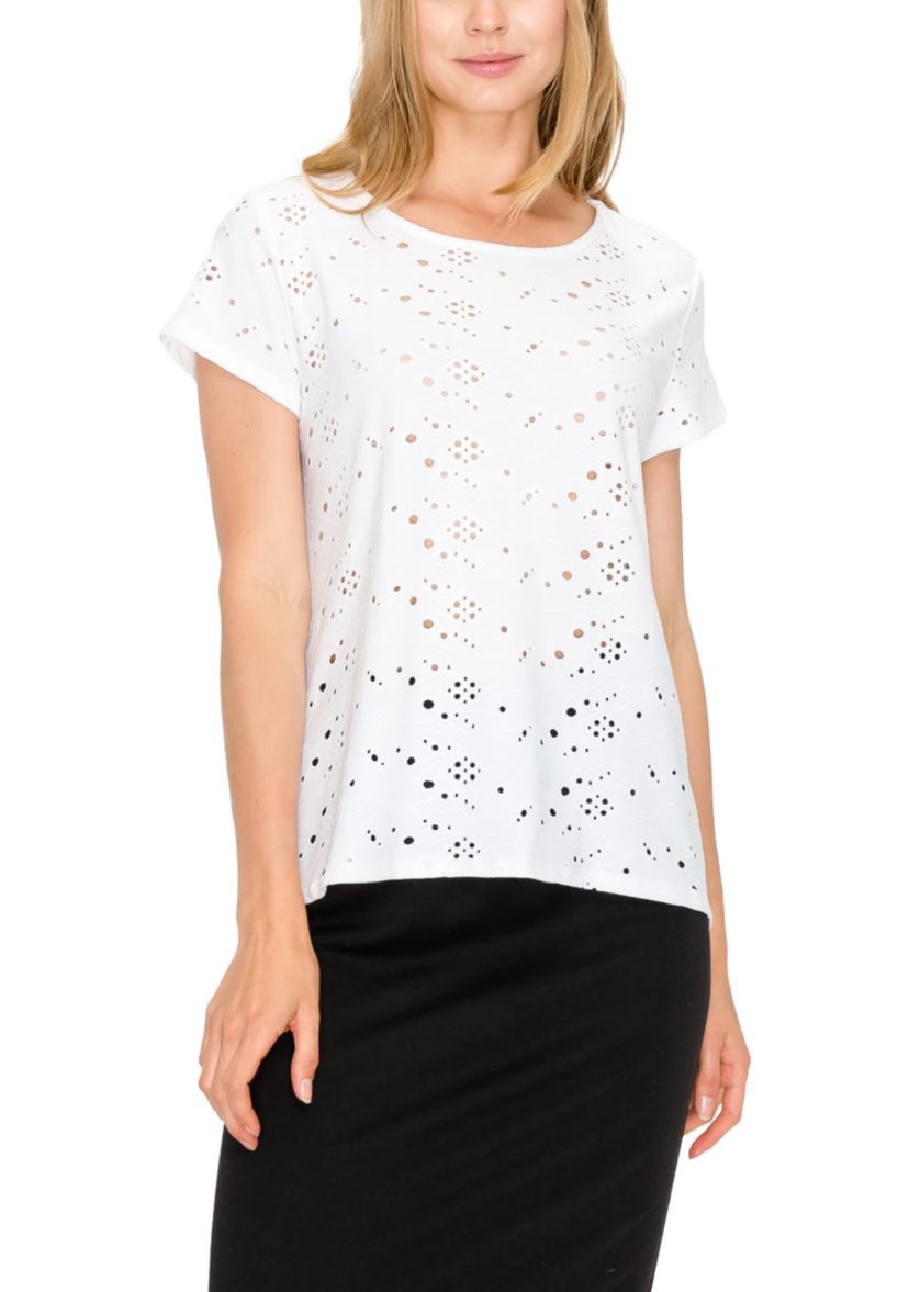 Eyelet Jersey Button Back Short Sleeve
