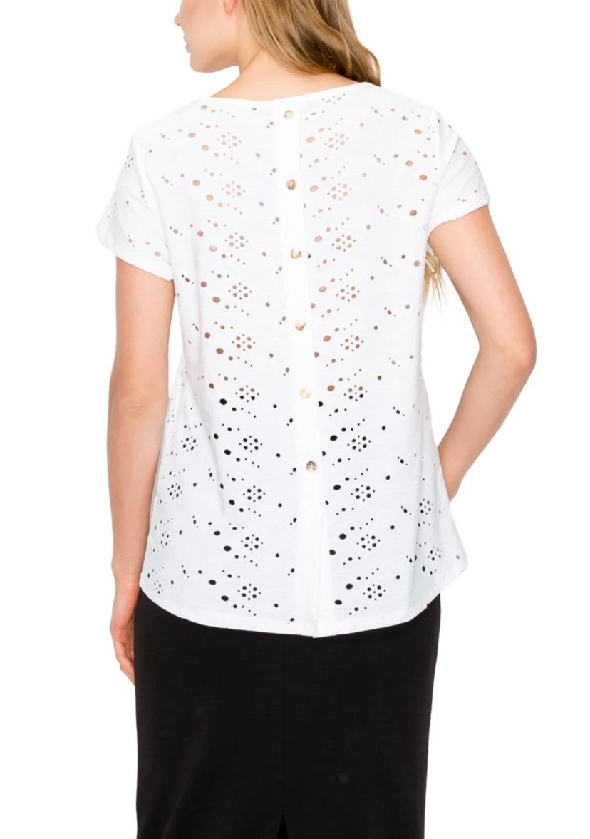 Eyelet Jersey Button Back Short Sleeve