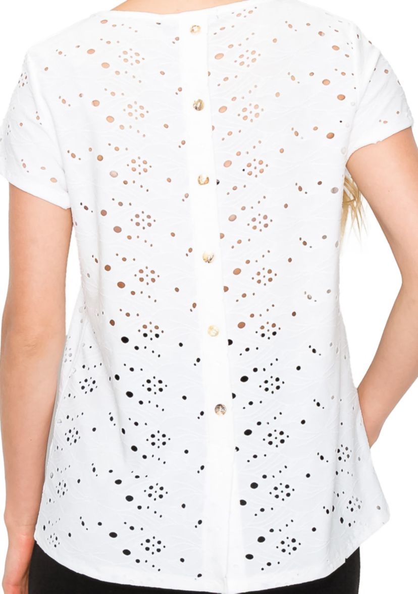 Eyelet Jersey Button Back Short Sleeve