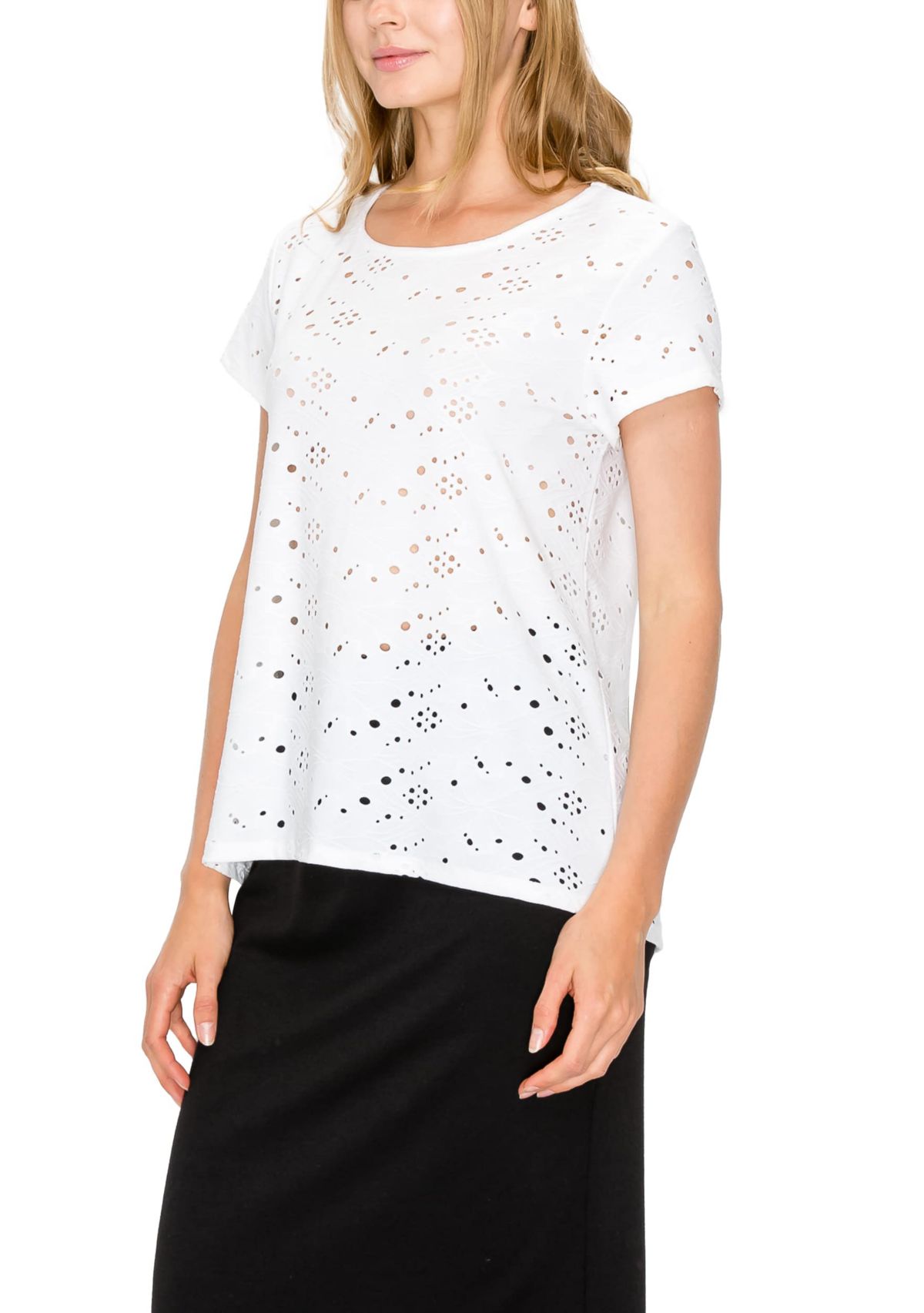 Eyelet Jersey Button Back Short Sleeve