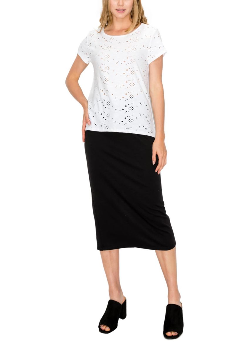 Eyelet Jersey Button Back Short Sleeve