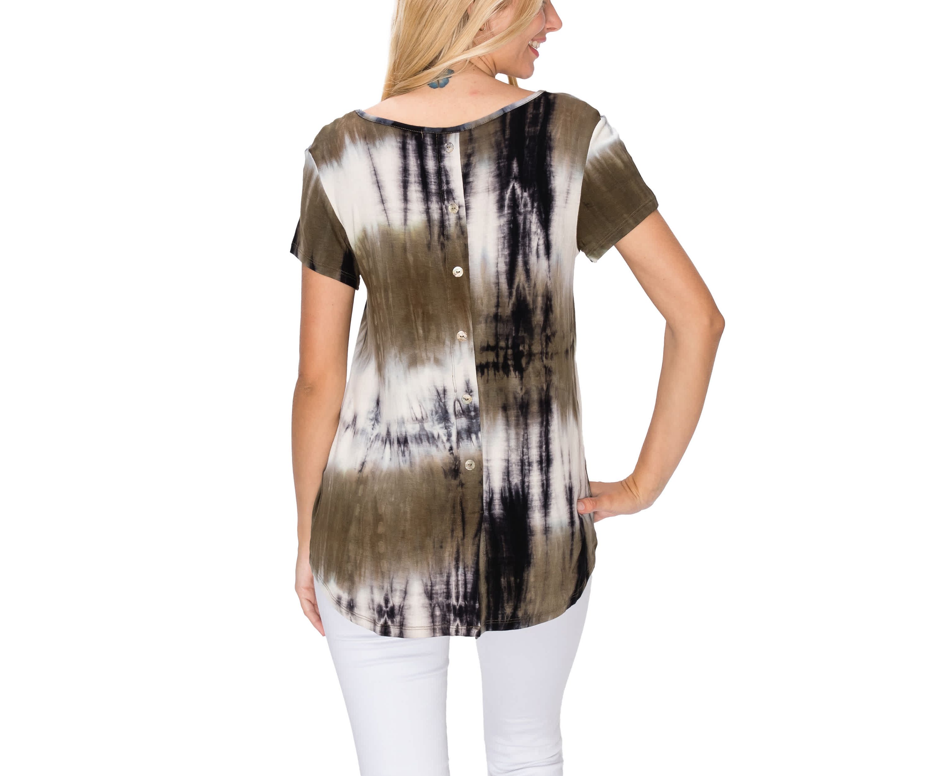 Tie Dye Short Sleeve Button Back
