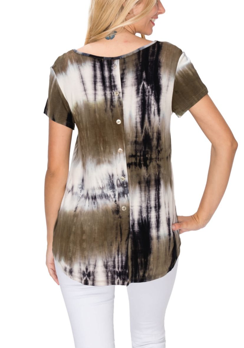 Tie Dye Short Sleeve Button Back