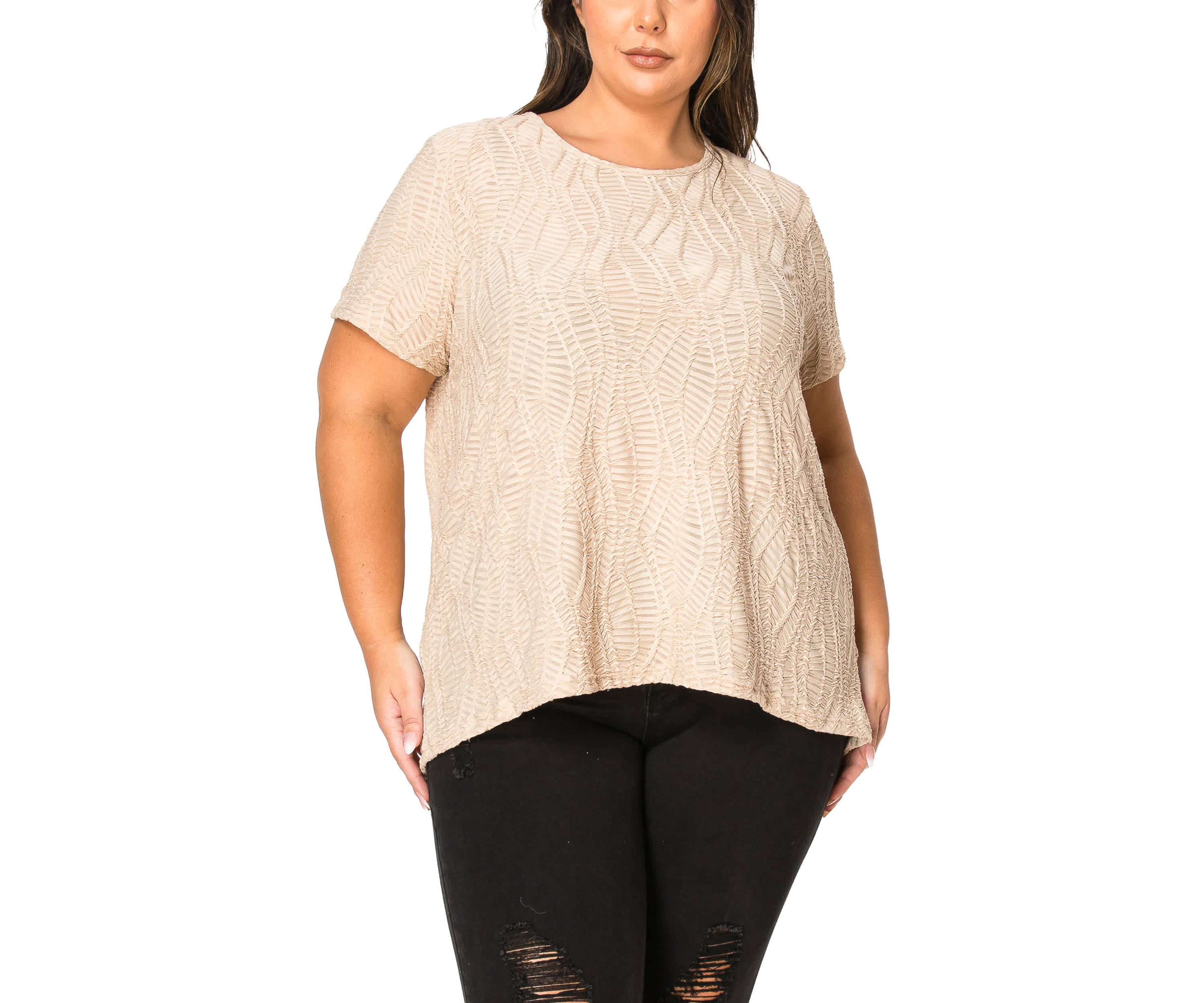 Spiral Wave Texture Short Sleeve Button Back