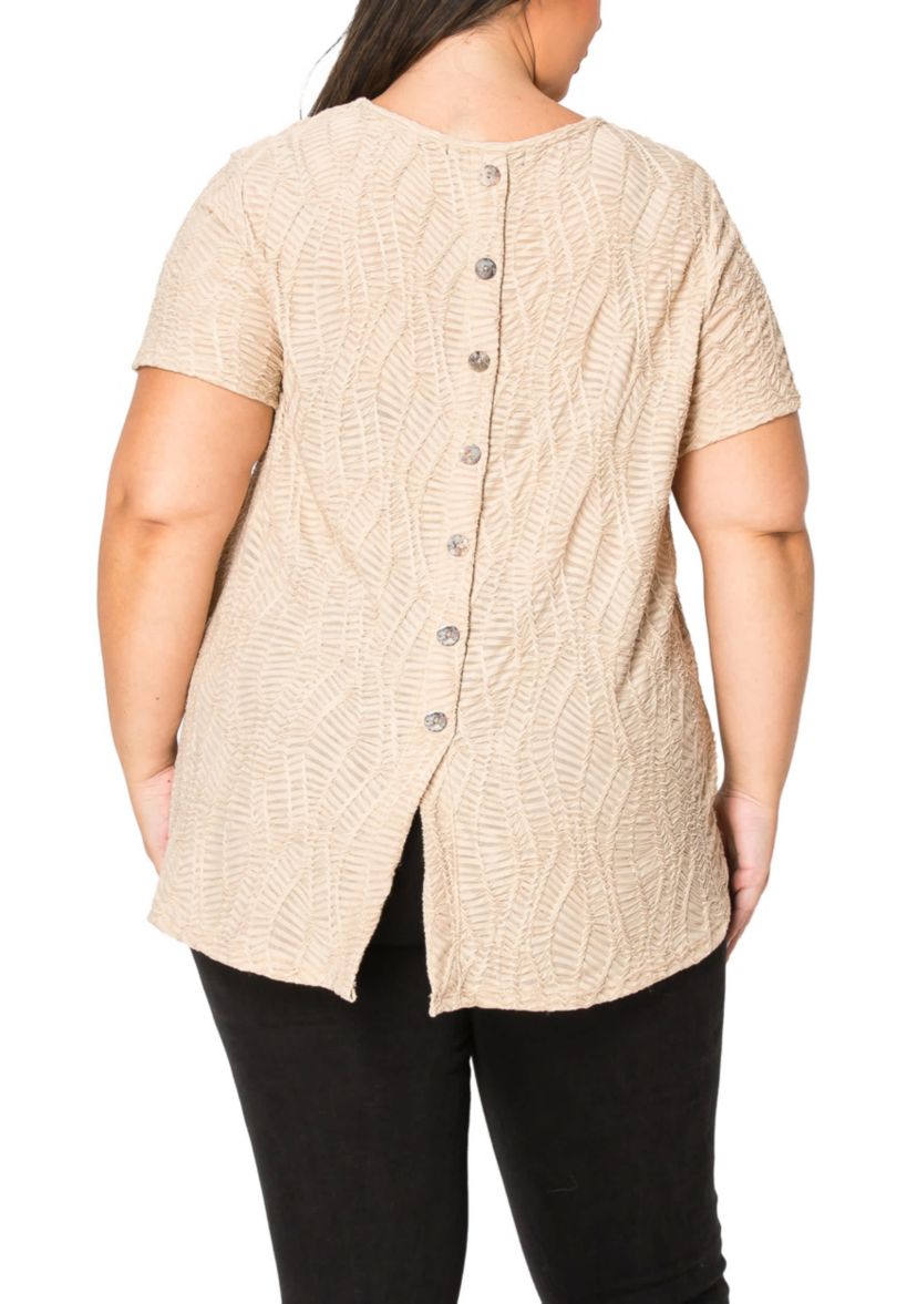 Spiral Wave Texture Short Sleeve Button Back