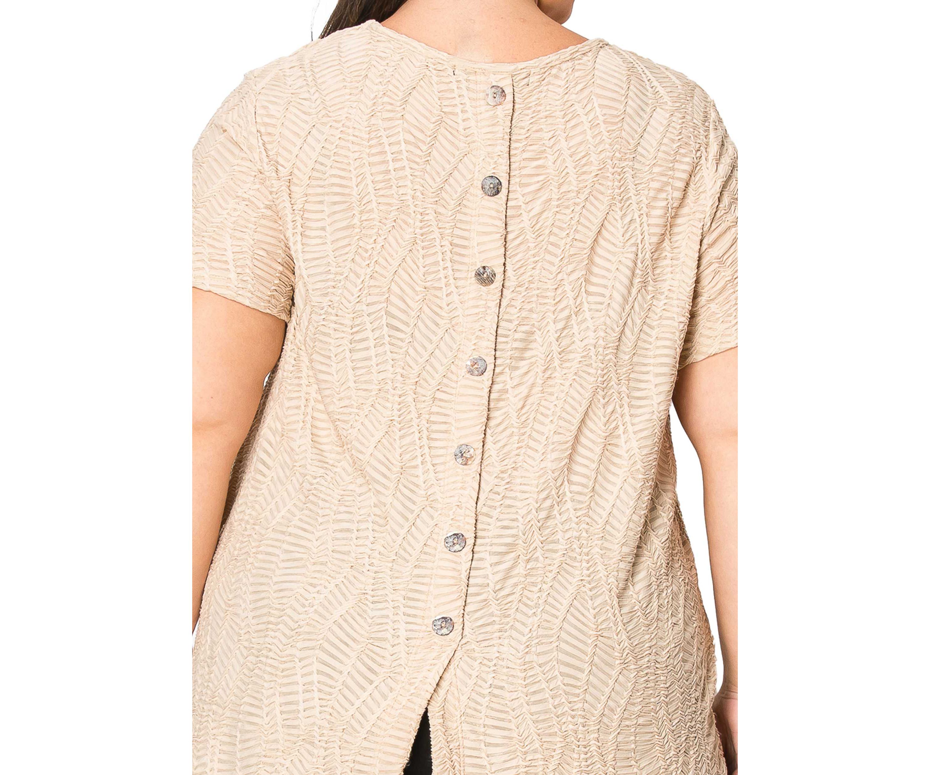 Spiral Wave Texture Short Sleeve Button Back