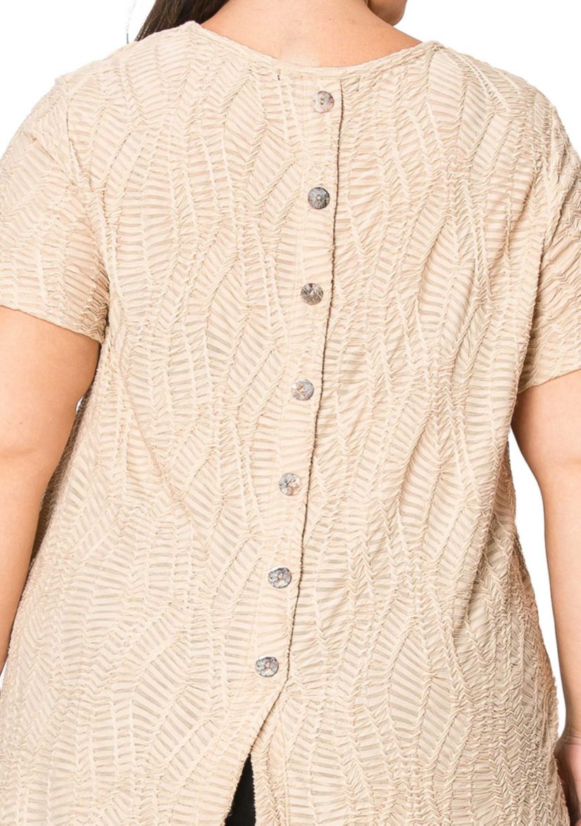 Spiral Wave Texture Short Sleeve Button Back