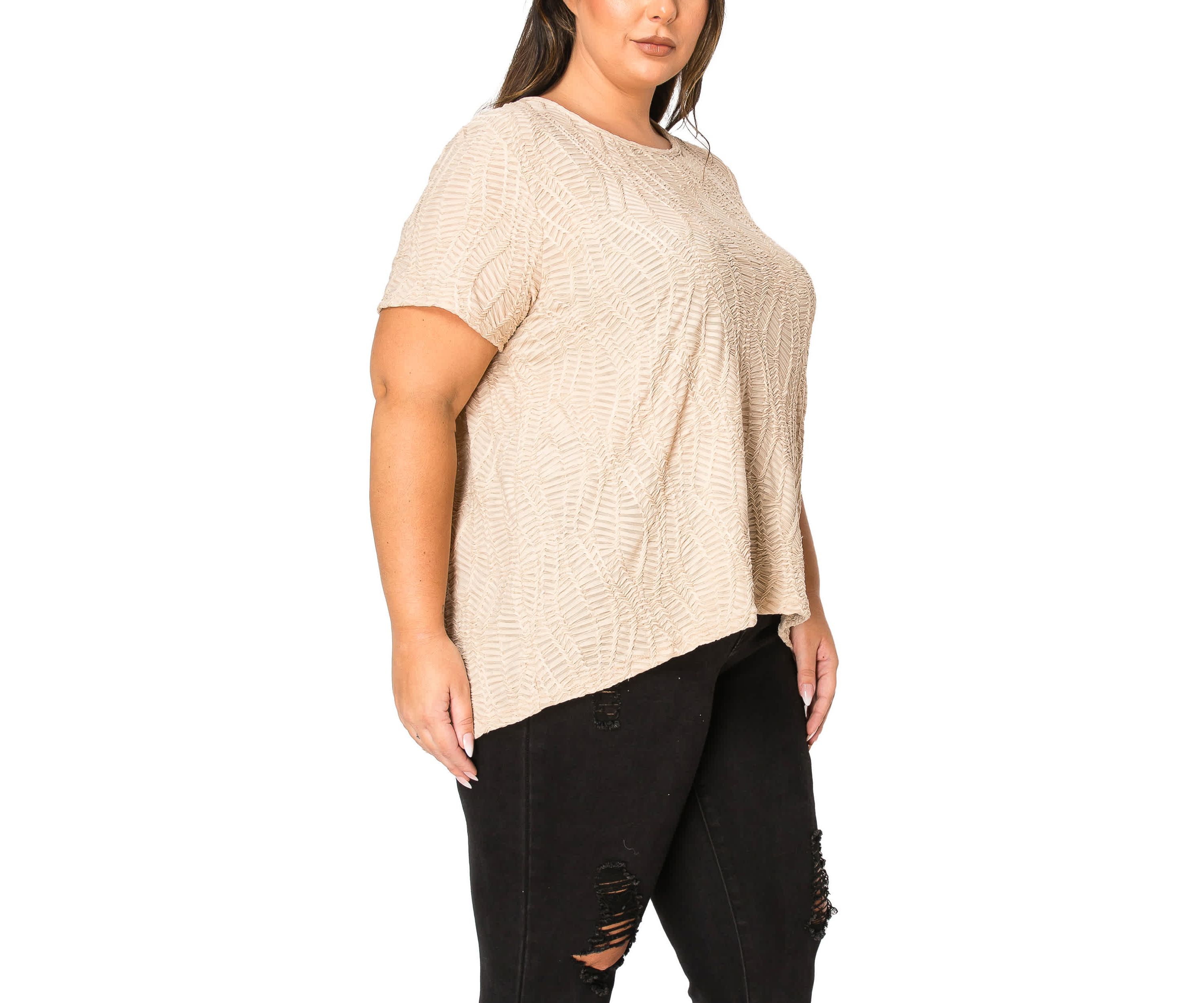 Spiral Wave Texture Short Sleeve Button Back